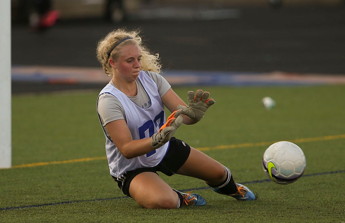 Washburn keeper Taylor Cottew made a save during the first practice of the year Monday evening.