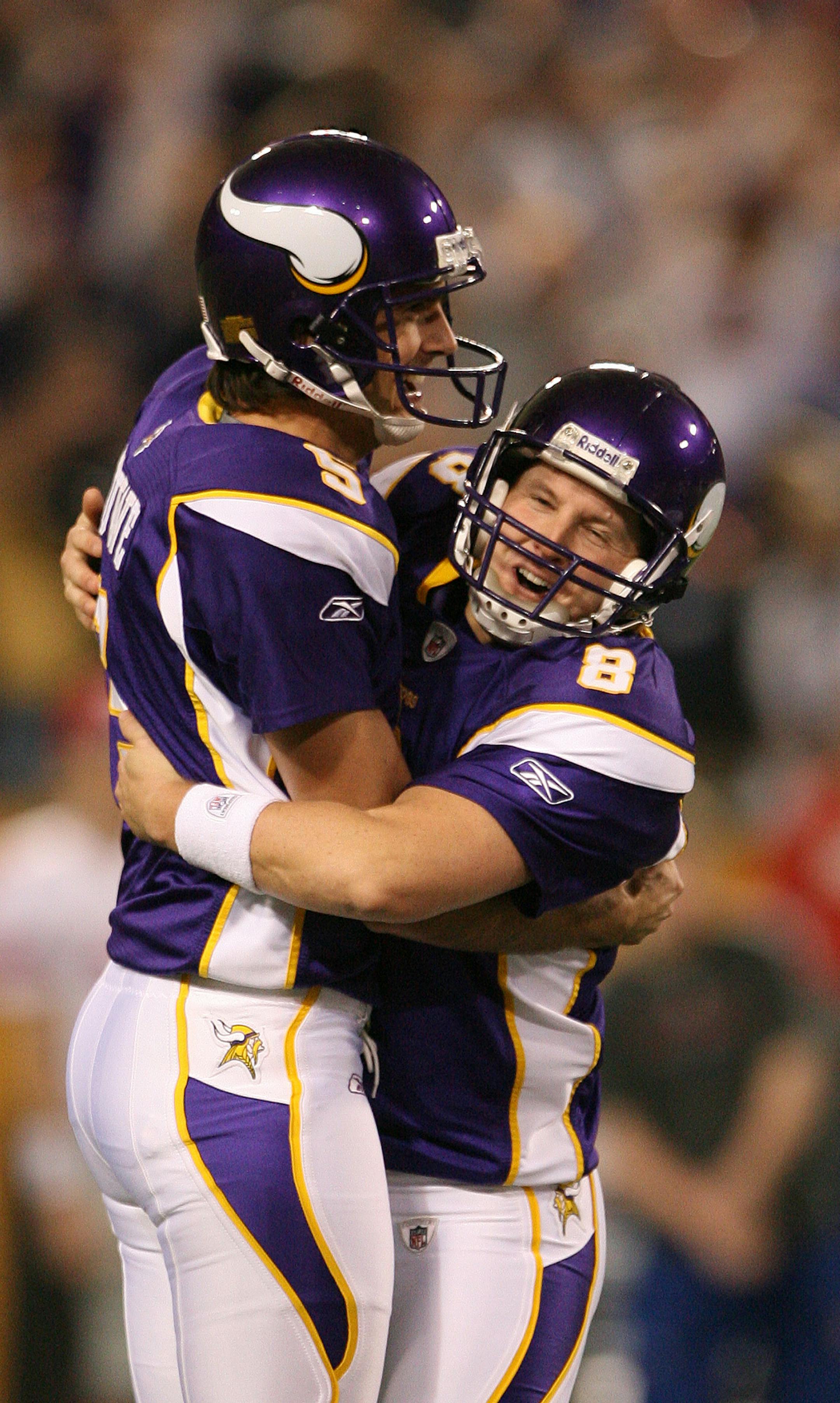 Vikings Ryan Longwell right celebrated his 51 yard winning field goal with punter Chris Kluwe giving Minnesota a 20 win over the New York Giants.