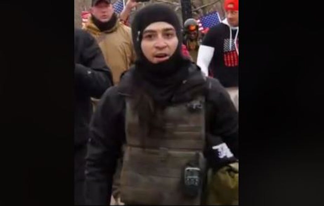 Prosecutors say this image shows Paul Orta Jr. of Blue Earth, Minn., participating in the Jan. 6, 2021 pro-Trump riot at the U.S. Capitol.