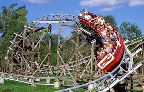The Excalibur roller coaster, shown here during normal operation, is one of the rides closed by flooding at the Shakopee amusement park Valleyfair.