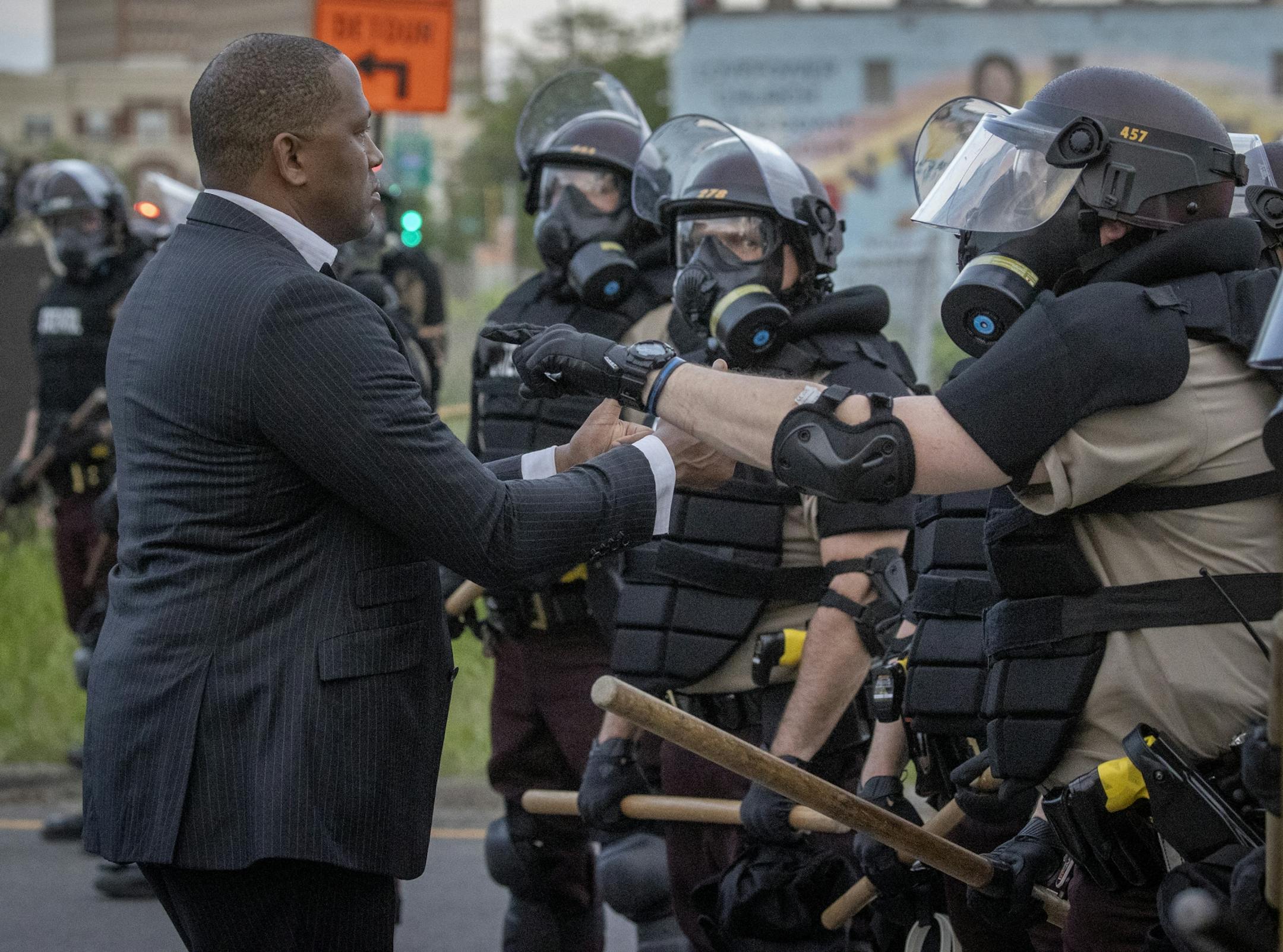 Hundreds of people marched in "No Bail" 10K March that started at US Bank and ended closing the 35W bridge in both directions and ended with clashes with law enforcement, Sunday, May 31, 2020 in Minneapolis, MN.