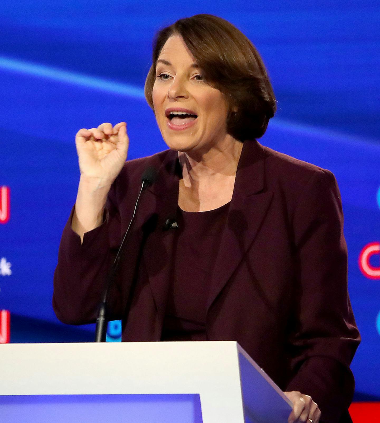 Sen. Amy Klobuchar (D-Minn.) answers questions during the Democratic Presidential Debate at Otterbein University on Tuesday, Oct. 15, 2019, in Westerville, Ohio. (Win McNamee/Getty Images/TNS)