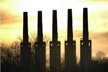 These five towers, seen in 2006, are a remnant of the Gopher Munitions Works, a WW II-era munitions plant in Rosemount. They are being demolished to r