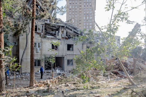 A building damaged in Israeli strikes in Tehran, Iran, on June 13. Israel said it had damaged a key nuclear facility, and Iran said several military commanders were killed.
