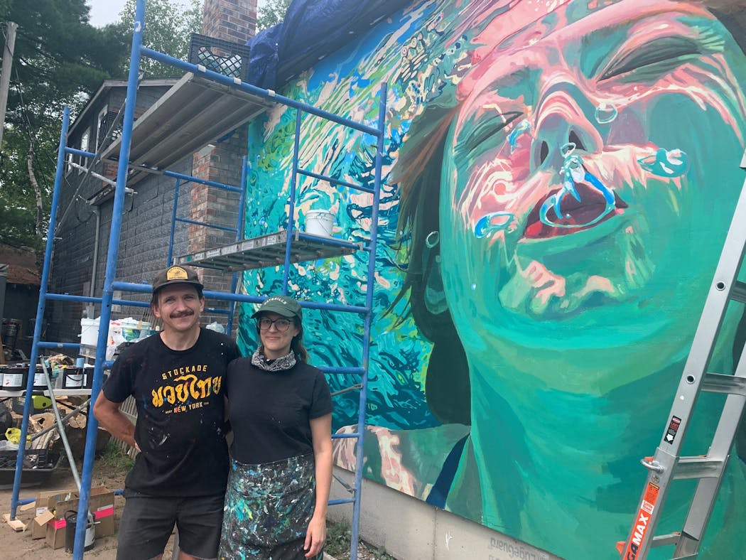 Nisswa native Samantha French may have been visiting ostensibly for her father's 70th birthday, but her trip was not a vacation. French and her partner, Aaron Hauck, worked 12- to 14-hour days for more than a week to complete the mural. 