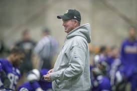 The Minnesota Vikings Head Coach Mike Zimmer was all smiles as they team stretched on the field for a practice before they travel to Philadelphia, at 