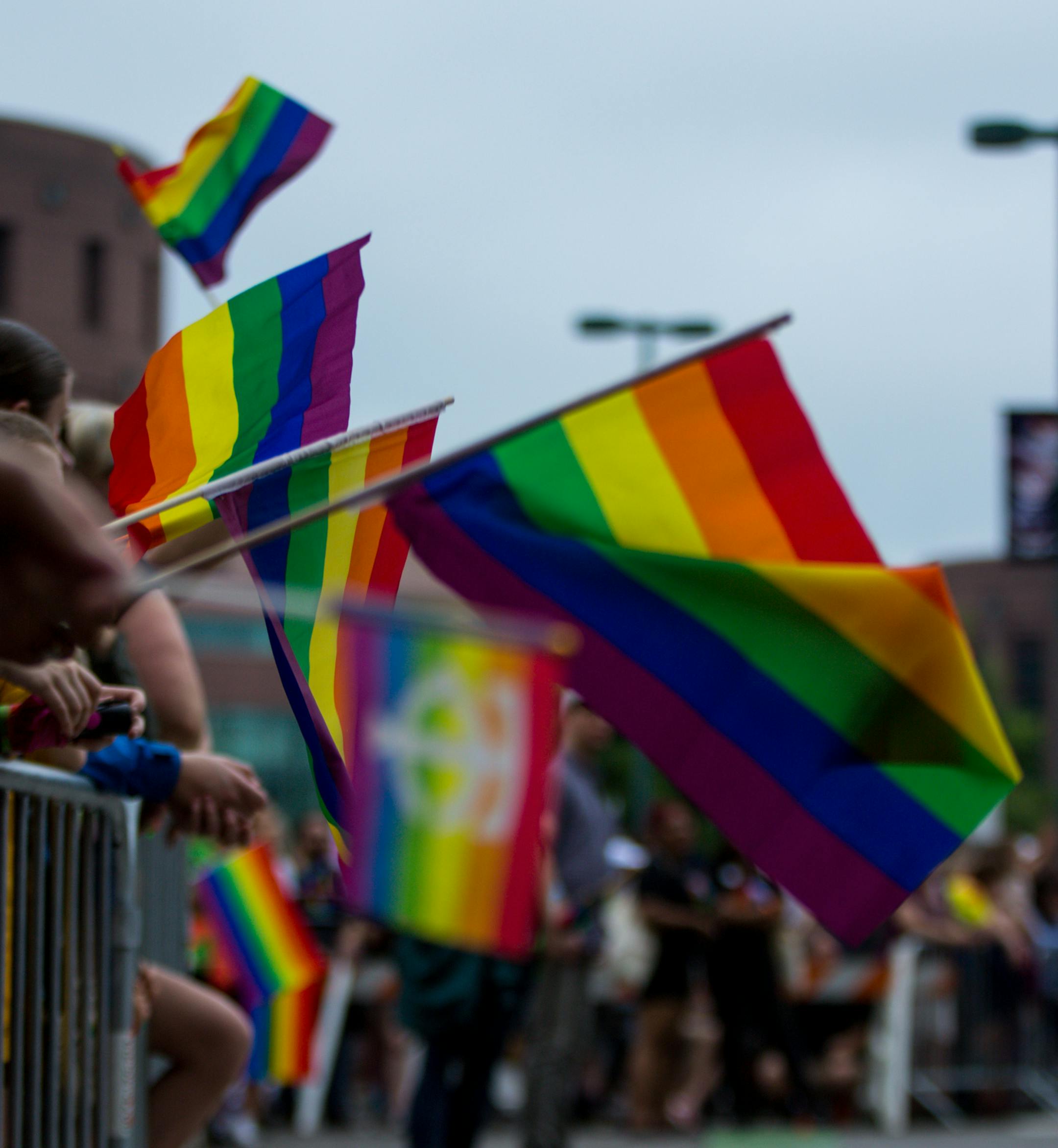 Attendees hold pride flags along the parade route. ] NICOLE NERI ¥ nicole.neri@startribune.com BACKGROUND INFORMATION: Sunday June 23, 2019 at the Minneapolis Pride Parade, starting at 2nd Avenue and 3rd Street and ending at Loring Park.