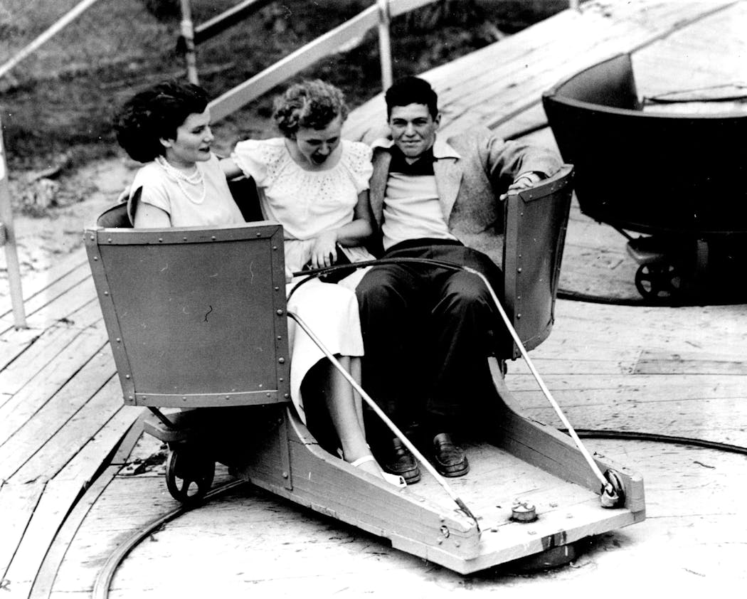 Students from Eyota, Minn. rode the Tilt-a-Whirl at Excelsior Amusement Park in 1950.