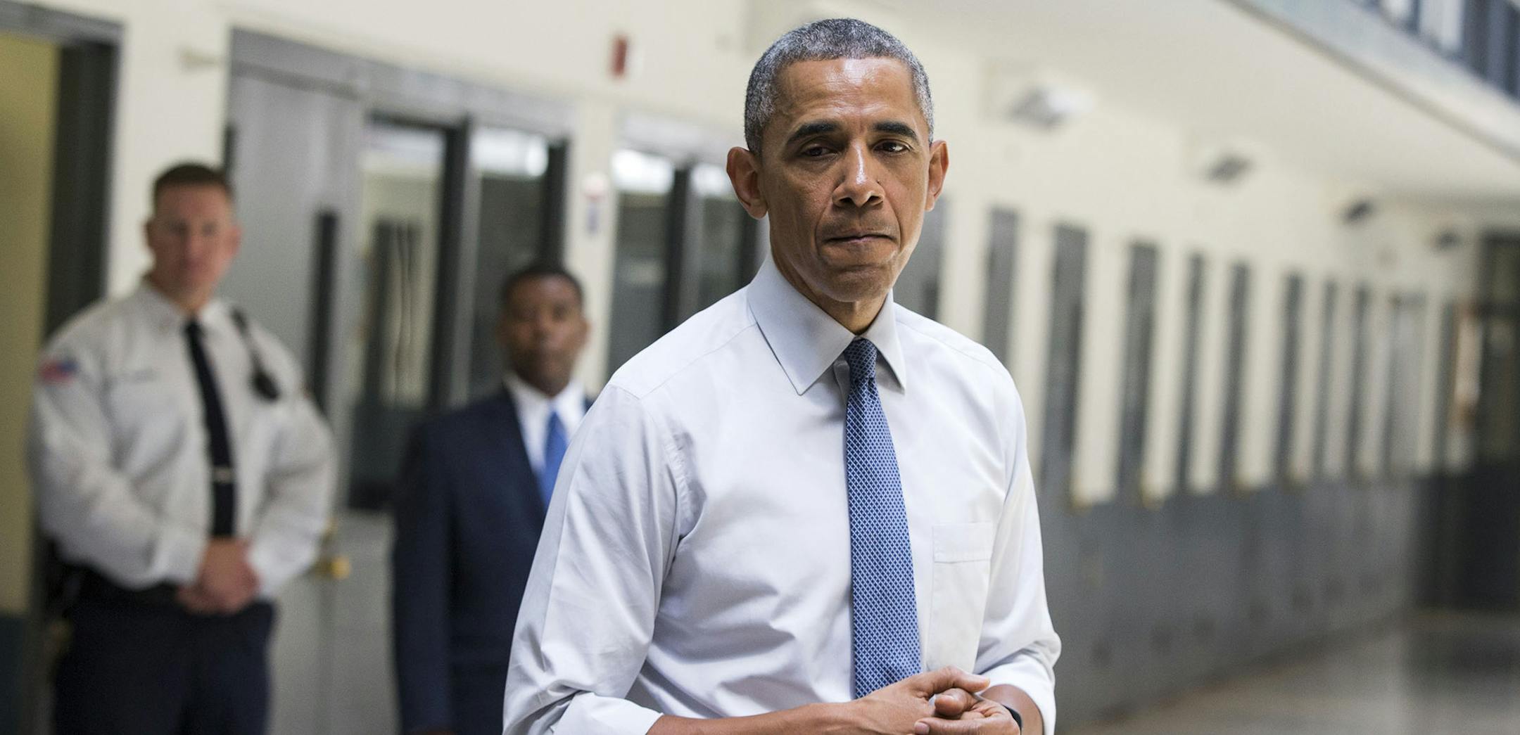 President Barack Obama pauses as he speaks at the El Reno Federal Correctional Institution in El Reno, Okla., Thursday, July 16, 2015. As part of a weeklong focus on inequities in the criminal justice system, the president will meet separately Thursday with law enforcement officials and nonviolent drug offenders who are paying their debt to society at the El Reno Federal Correctional Institution, a medium-security prison for male offenders near Oklahoma City. (AP Photo/Evan Vucci) ORG XMIT: MIN2