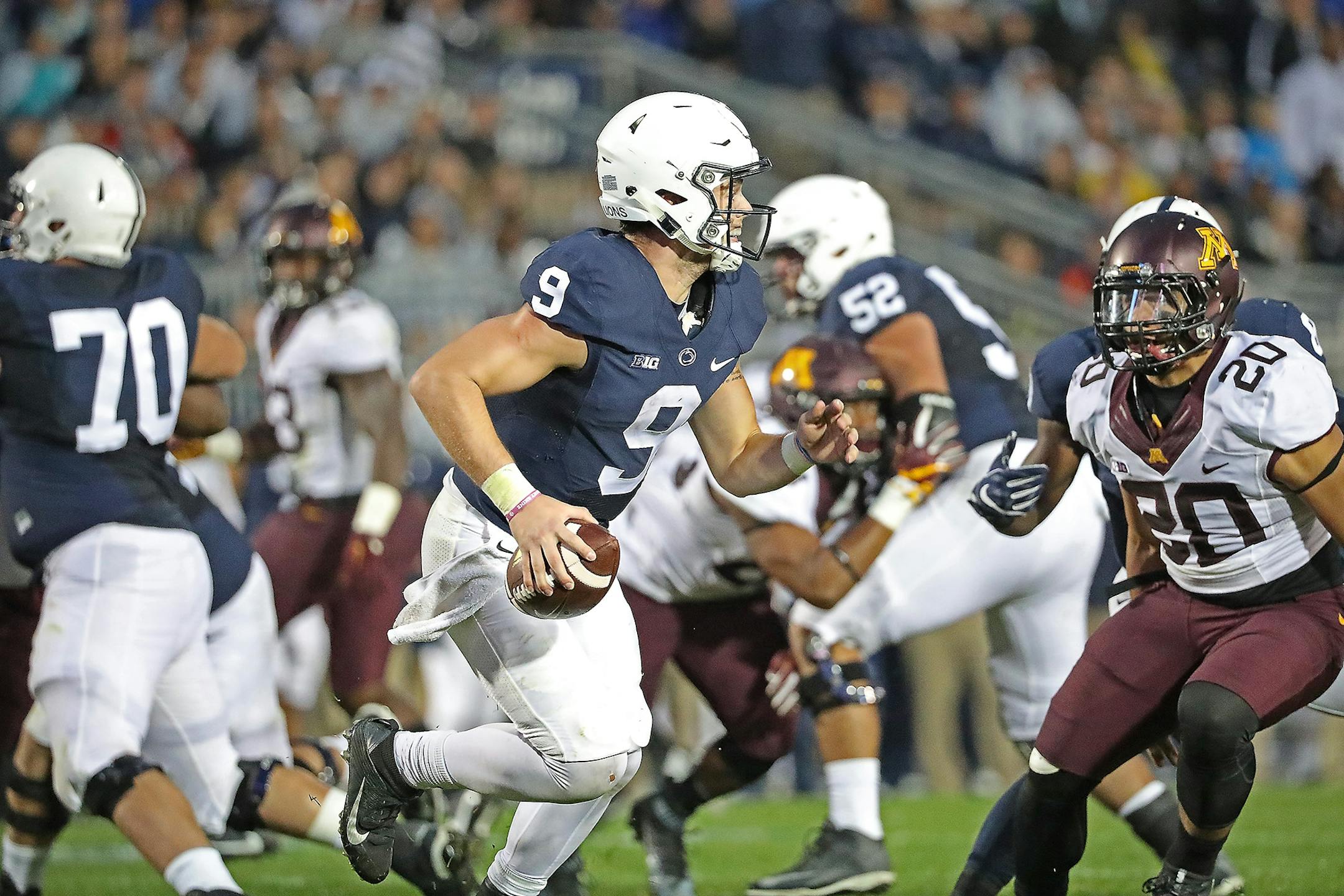 Penn State's quarterback Trace McSorley ran the ball in the fourth quarter as Minnesota took on Penn State at Beaver Stadium, Saturday, October 1, 2016 in State College, PA.