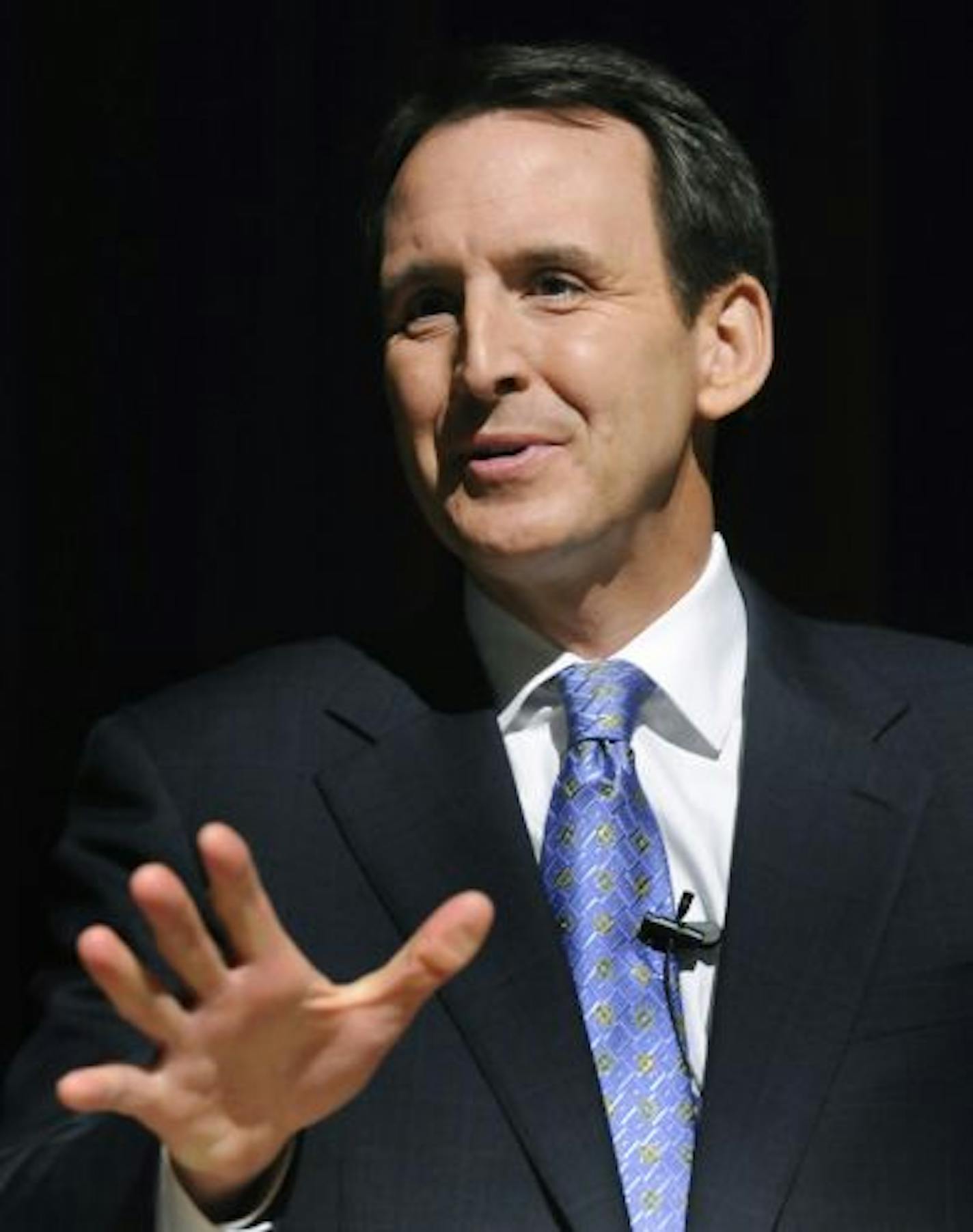 FILE - In this Feb. 7, 2011 file photo, former Minnesota Gov. Tim Pawlenty speaks at a news conference before participating in a Presidential Lecture Series in Pella, Iowa. Both Pawlenty and U.S. Rep. Michele Bachmann, R-Minn., are sizing up a presidential run in 2012.
