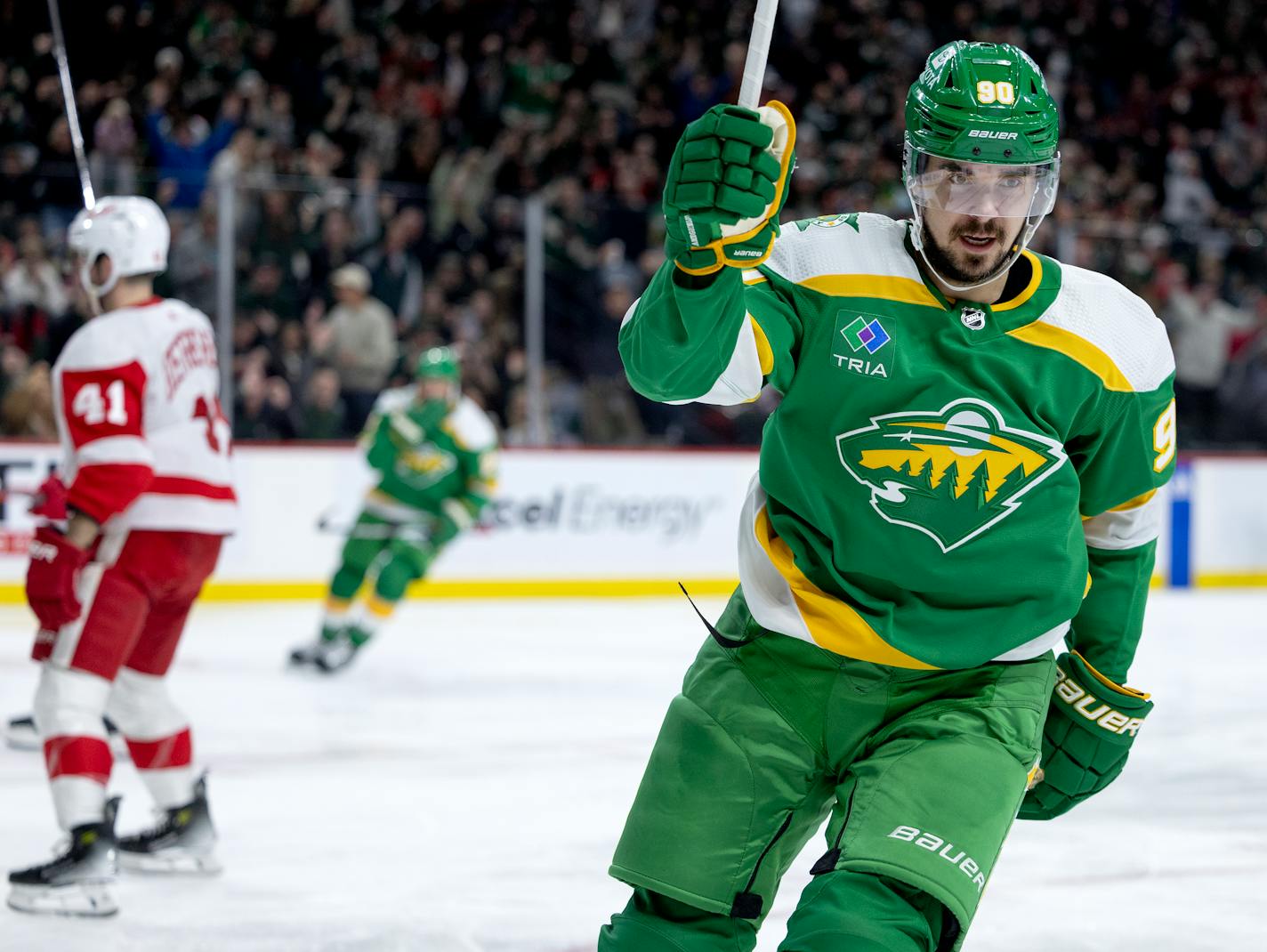 The Wild's Marcus Johansson celebrated after scoring a goal in the second period Wednesday night.