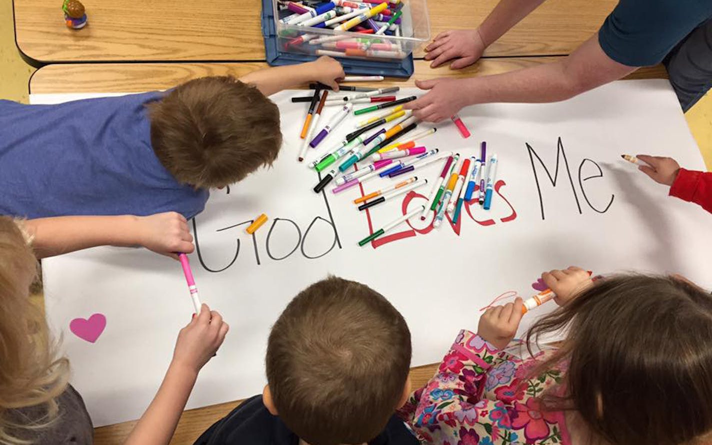 Preschool children participated in a Sunday art project at The Well United Methodist Church in Rosemount, which has worked to integrate children with disabilities into church life.