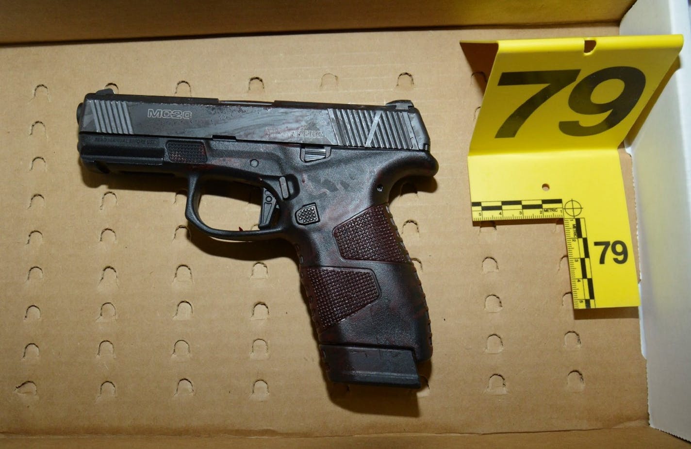 This Mossberg MC2c pistol, produced in Eagle Pass, Texas, was eventually sold on the black market. It was used in a mass shooting at a bar in St. Paul.