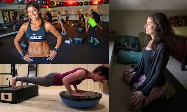 Star Tribune photos. Stacie Clark (top left, co-owner of TigerFit with her husband, Chris) and every other fitness leader in Minnesota has had to leav