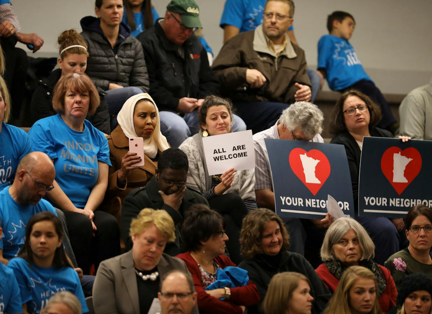 A crowd of residents pack the St. Cloud City Council meeting on Nov. 6, 2017 for a discussion on a moratorium on refugee resettlement, which failed to pass. Instead, the city passed a welcoming resolution, similar to ones Willmar and St. Joseph are going to discuss in February.