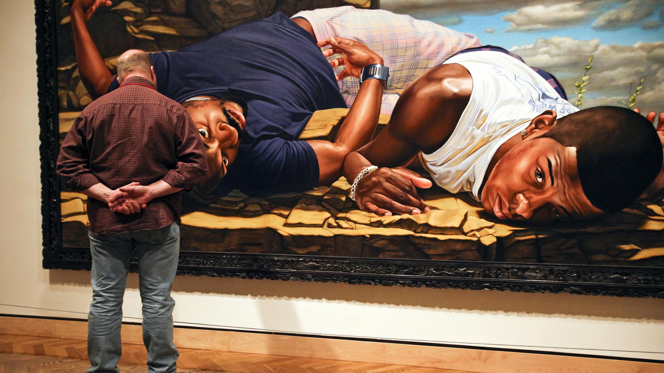 The oil on canvas painting Santos Dumont - The Father of Aviation II by American Artist Kehinde Wiley on display at the MIA and seen in Minneapolis, MN, Thursday, April 12, 2012.] (DAVID JOLES/STARTRIBUNE) djoles@startribune.com - Computer stations in nooks throughout the building offer information at the touch of a keyboard. Art labels are more casual, parties are more fun (think Venetian masks, French films, cancan dancers). More fundamentally, contemporary art has muscled into traditional gal