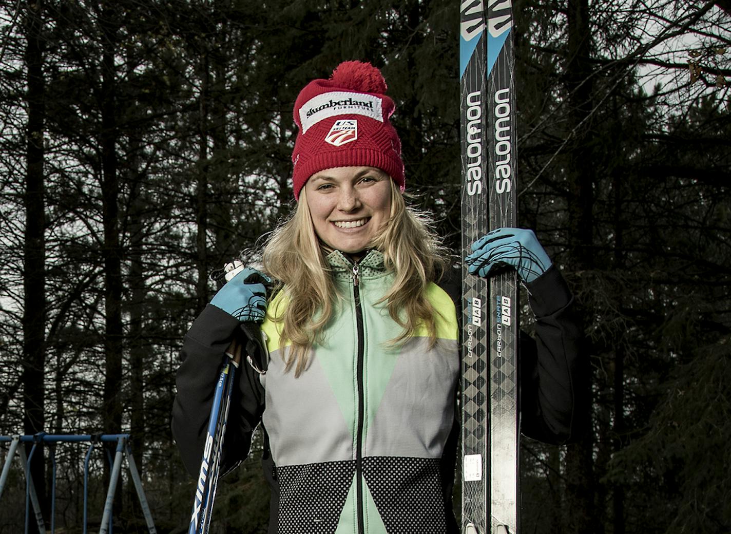 Olympic champion cross-country skier Jessie Diggins photographed at her home in Afton.