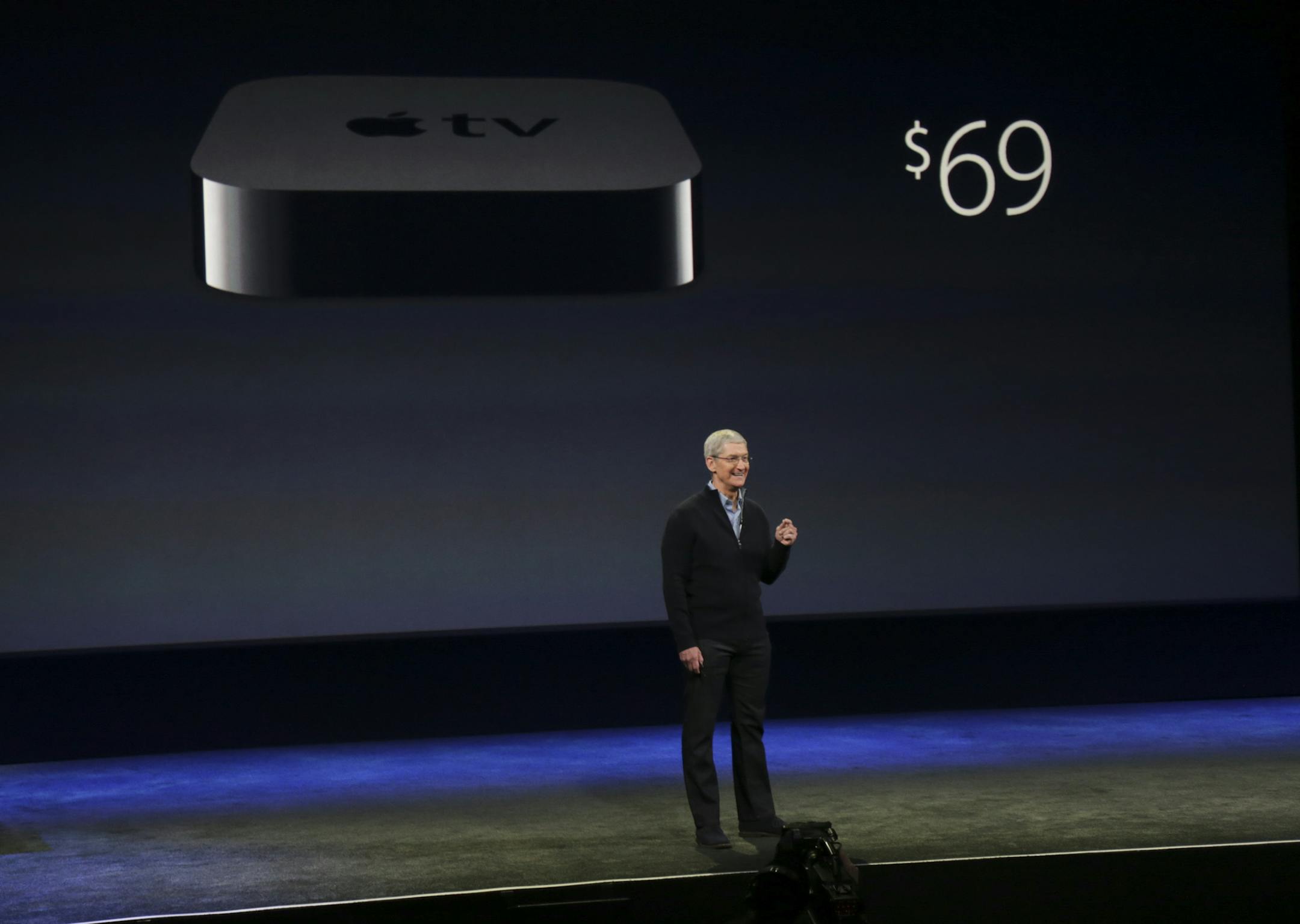Tim Cook, Apple's chief, speaks during an event to talk about the features in the Apple Watch and Apple TV device and share more details about the products, in San Francisco, March 9, 2015. HBO is announcing a standalone streaming service called HBO Now, found exclusively on Apple TV at release. The Apple TV device will now cost $69. (Jim Wilson/The New York Times)