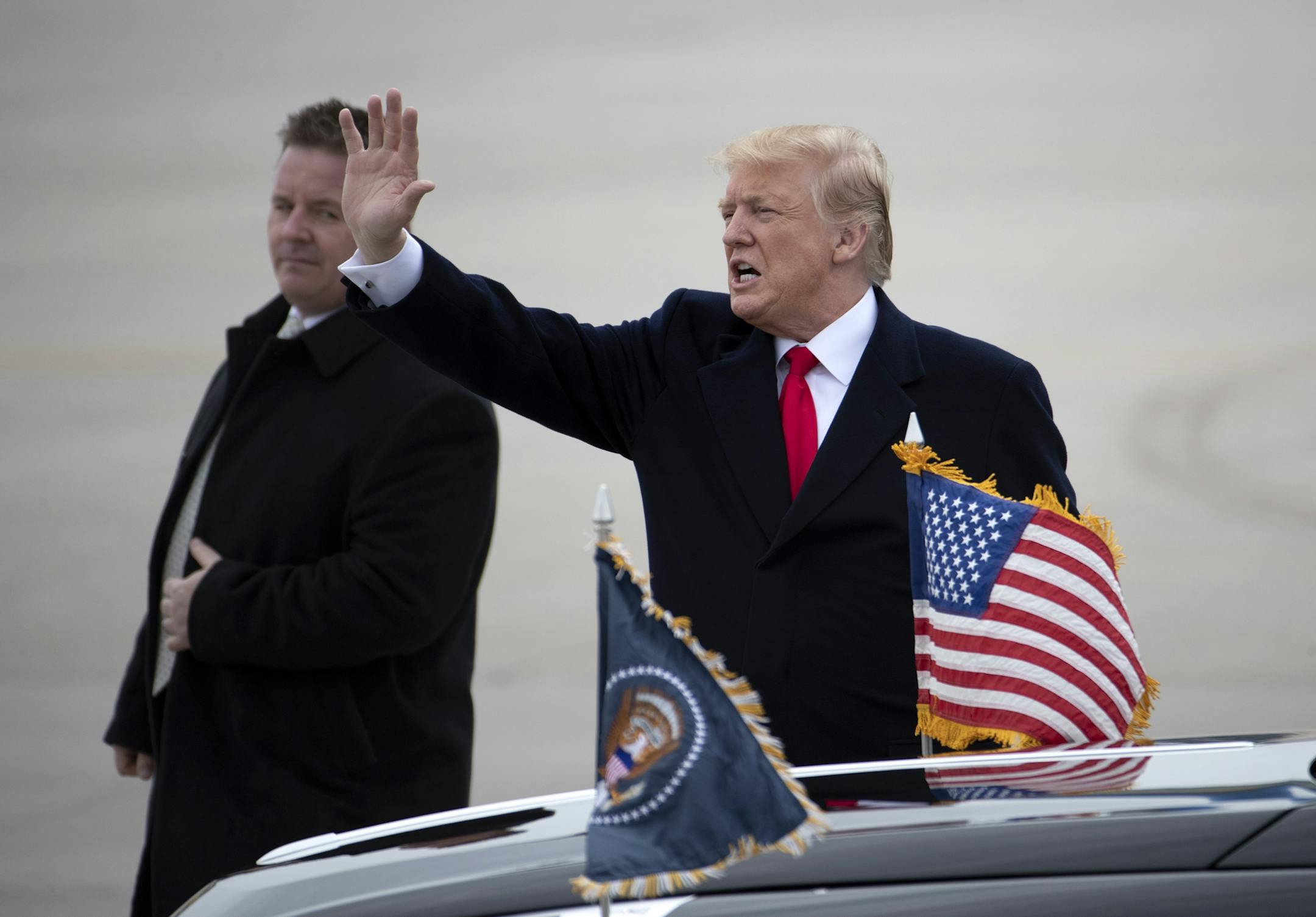 President Donald Trump landed at the Minneapolis St. Paul International Airport at 12:45 Central time Monday, headed to an afternoon visit at a Burnsville truck and equipment company for a roundtable discussion on tax cuts and the U.S. economy.