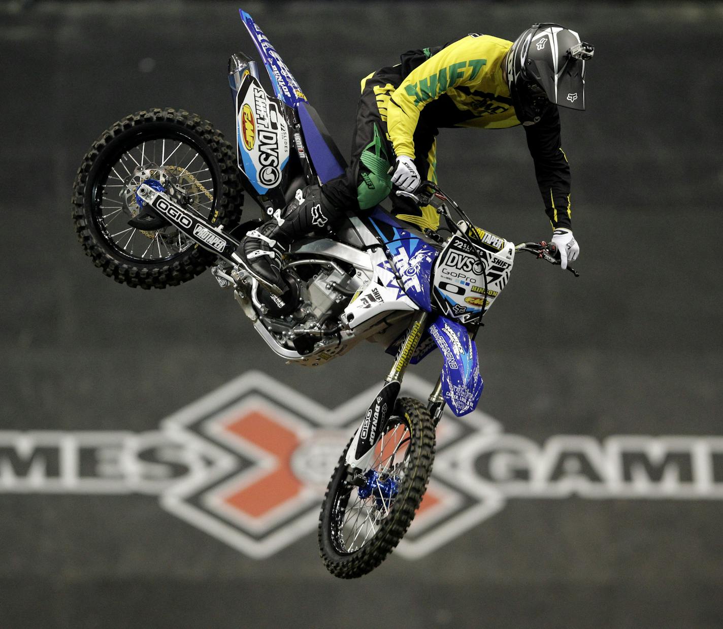 Myles Richmond catches air during practice for the Moto X Step Up event at X Games 17 in Los Angeles, Thursday, July 28, 2011. (AP Photo/Jae C. Hong) ORG XMIT: CAJH101