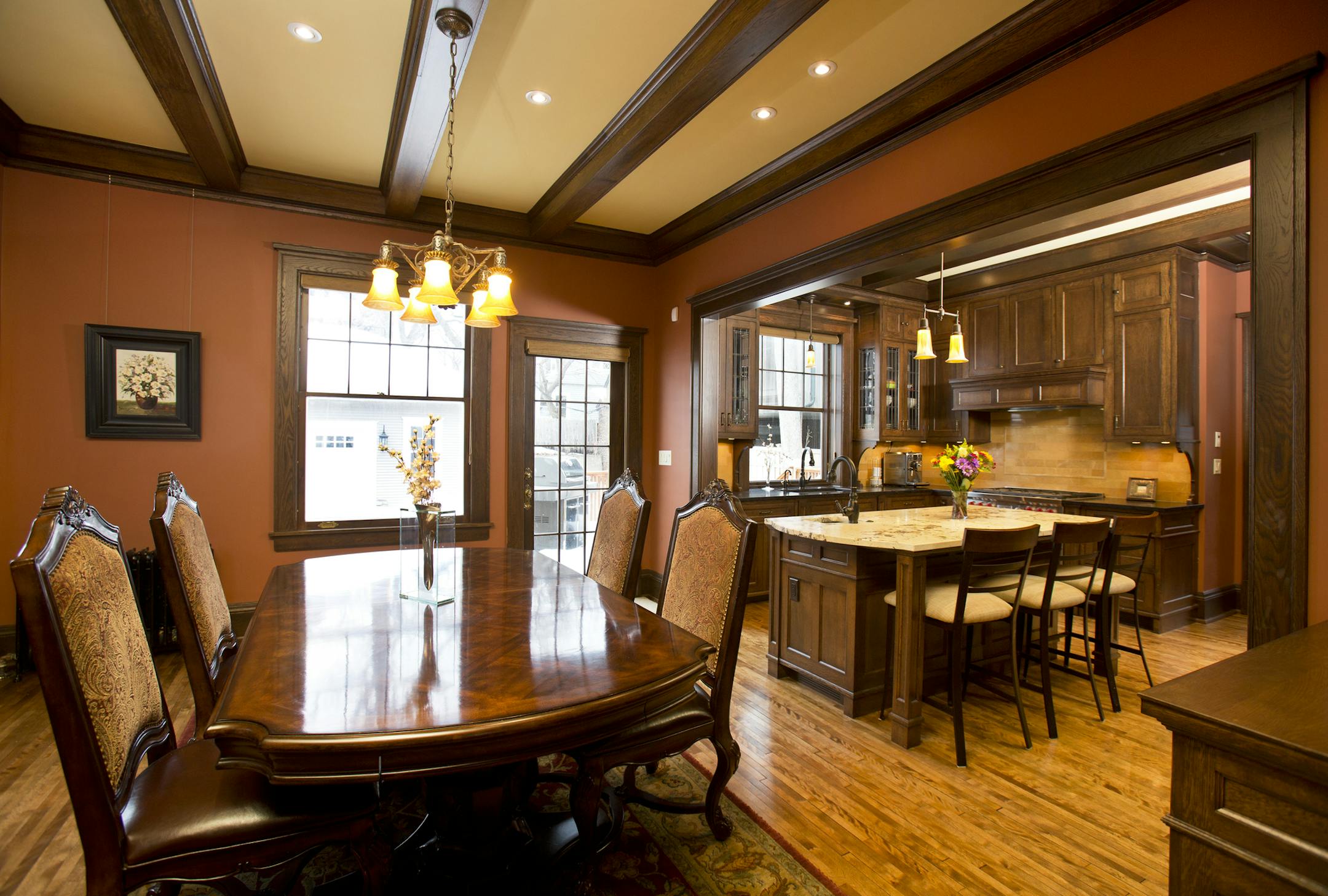 Joe Michl Dining room, looking into kitchen, of house restored by Eric J. Hansen