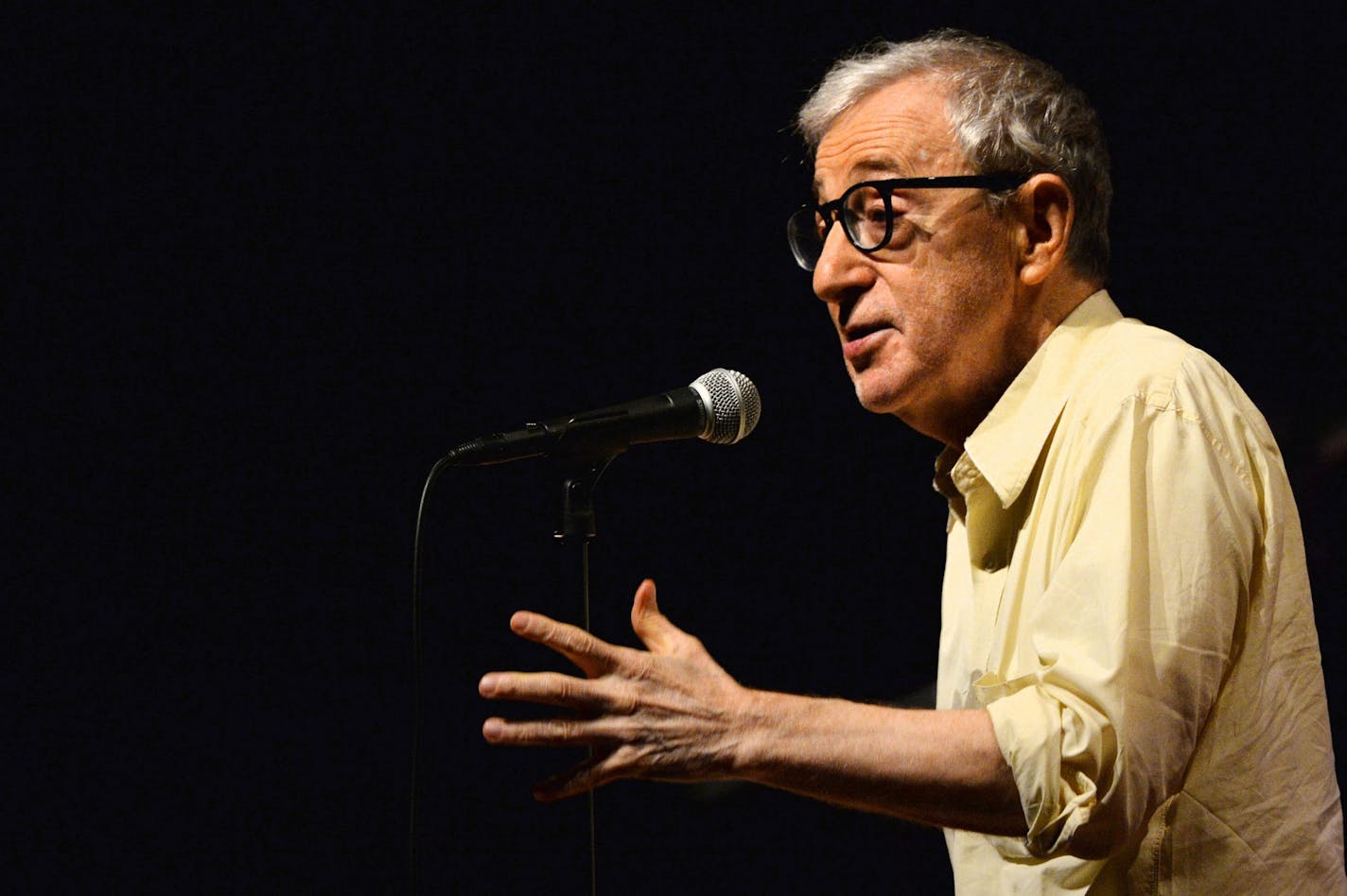 Woody Allen talked to the crowd in between playing clarinet with his jazz band at the State Theatre in Minneapolis, Minn. on Sunday August 2, 2015.