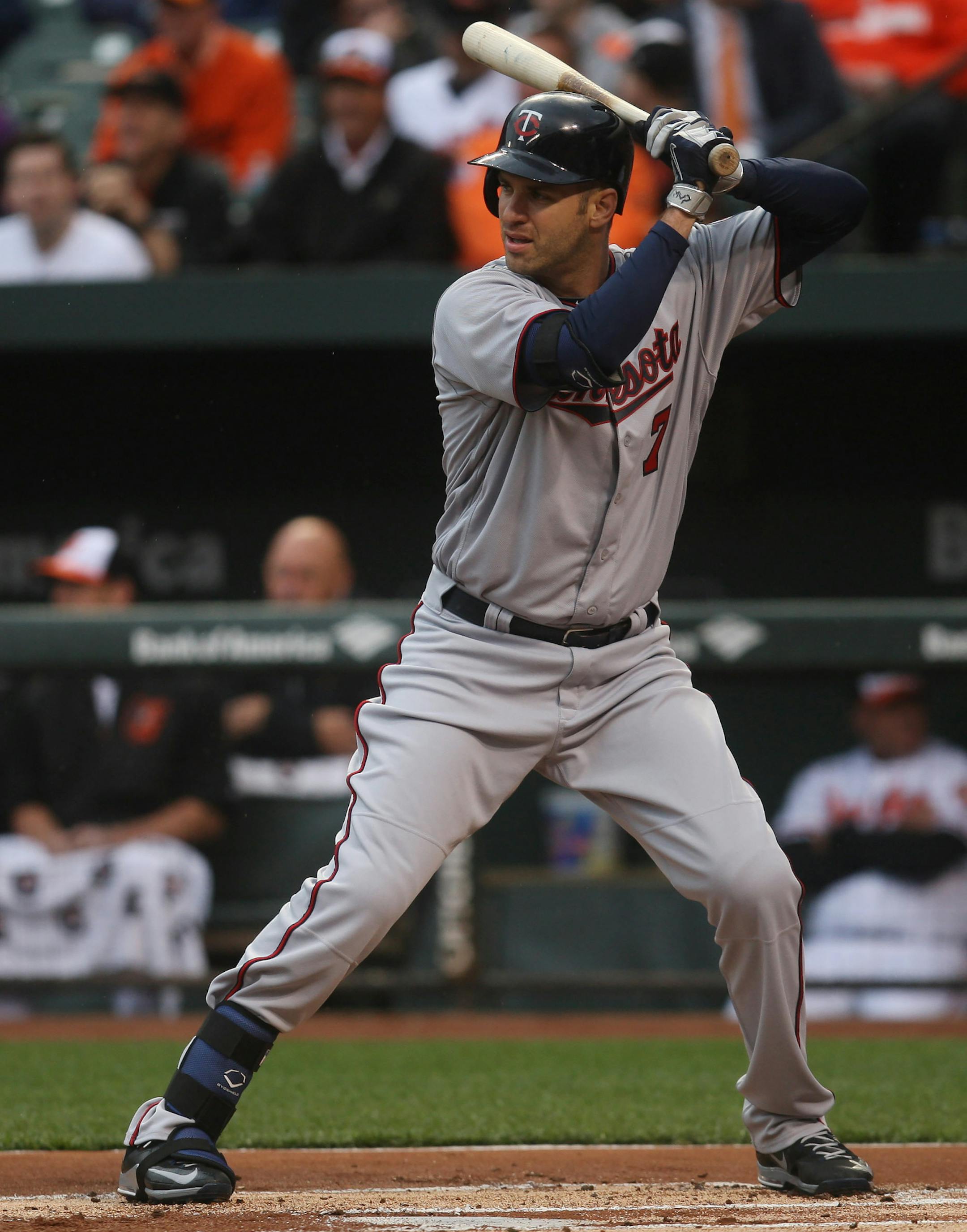 Minnesota Twins first baseman Joe Mauer (7) at bat against the Baltimore Orioles at Oriole Park at Camden Yards in Baltimore, MD on April 4, 2016. Photo/ Mike Buscher / Cal Sport Media (Cal Sport Media via AP Images) ORG XMIT: CSMAP ORG XMIT: MIN1604042122200047