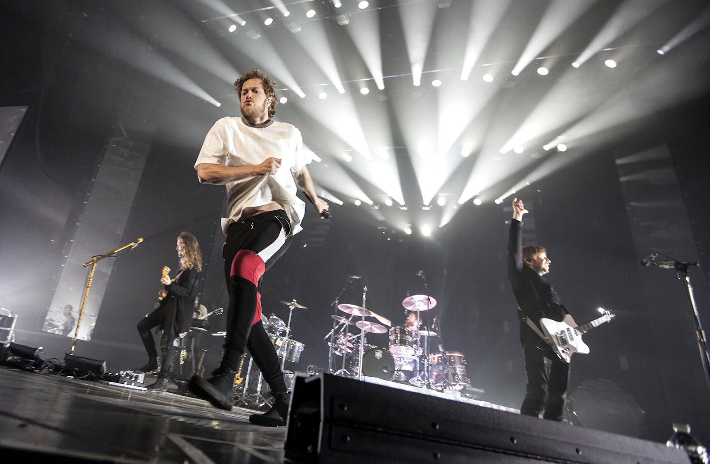 Dan Reynolds performs with Imagine Dragons at Xcel Energy Center in St. Paul June 9, 2015. (Courtney Perry/Special to the Star Tribune)