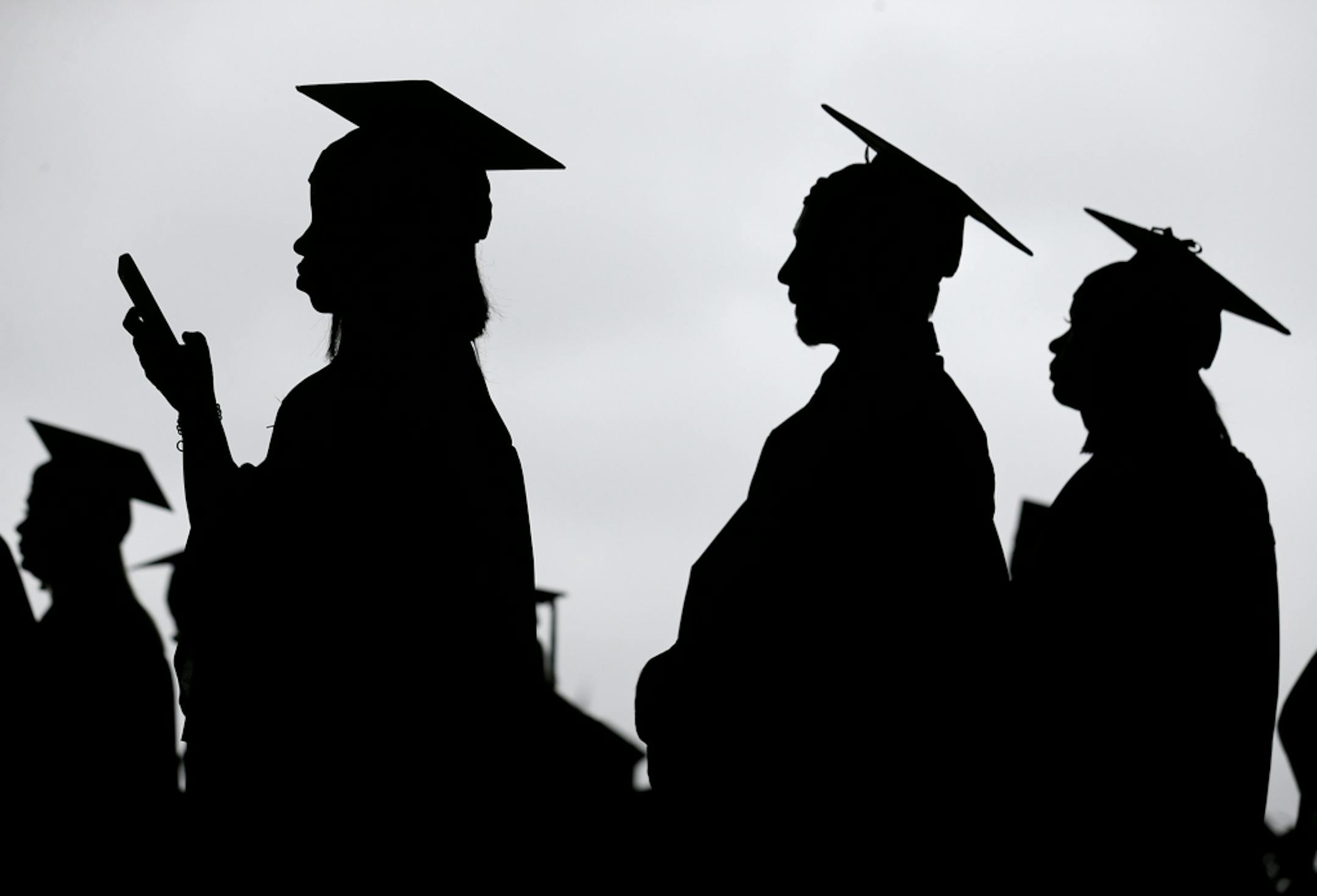 New graduates lined up before the start of the Bergen Community College commencement at MetLife Stadium in May 2018 in East Rutherford, N.J.