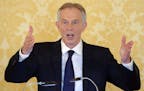 British former Prime Minister tony Blair holds a press conference at Admiralty House, London, after retired civil servant John Chilcot presented The I