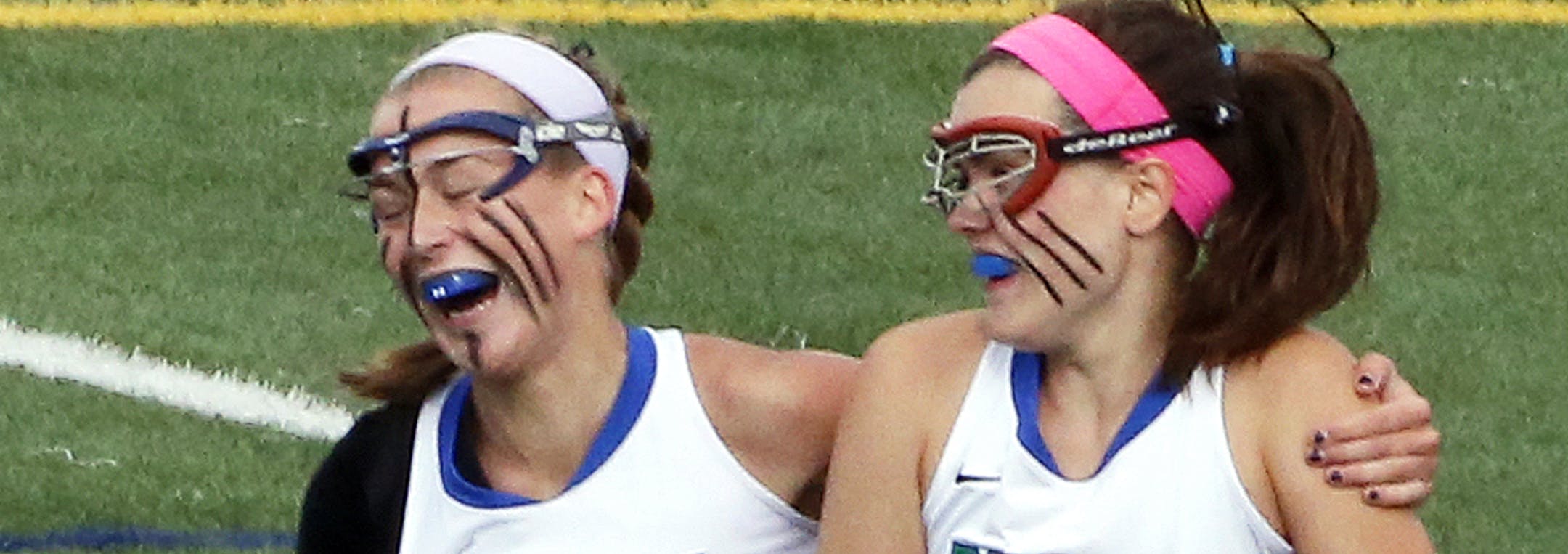 Blake's Annie Lyman (6) and Olivia Nolan celebrated after Nolan scored a first half goal. ] Girls lacrosse championship game - Eden Prairie vs. Blake . (MARLIN LEVISON/STARTRIBUNE(mlevison@startribune.com)
