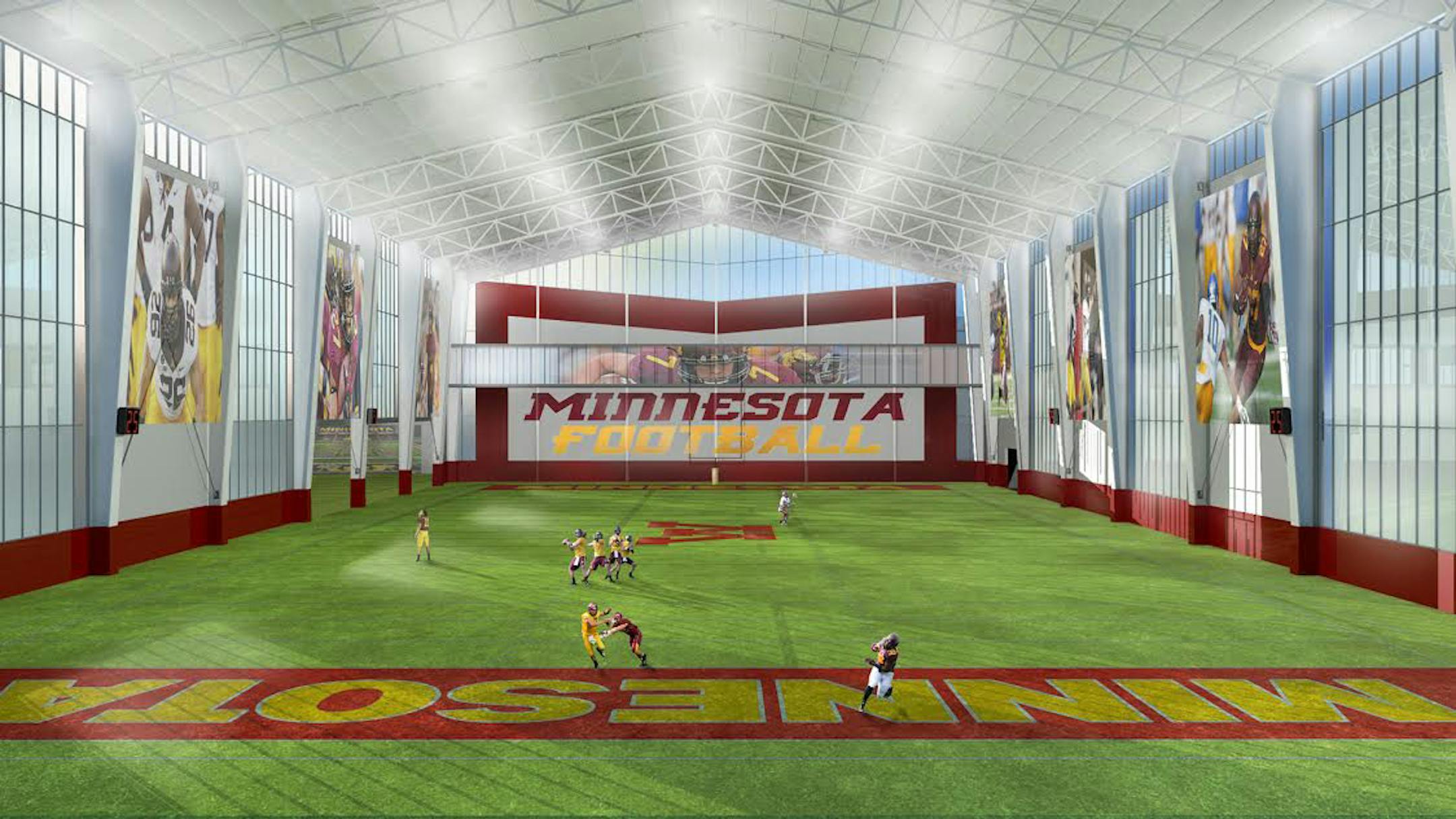 University of Minnesota rendering. Illustration of the football practice center.