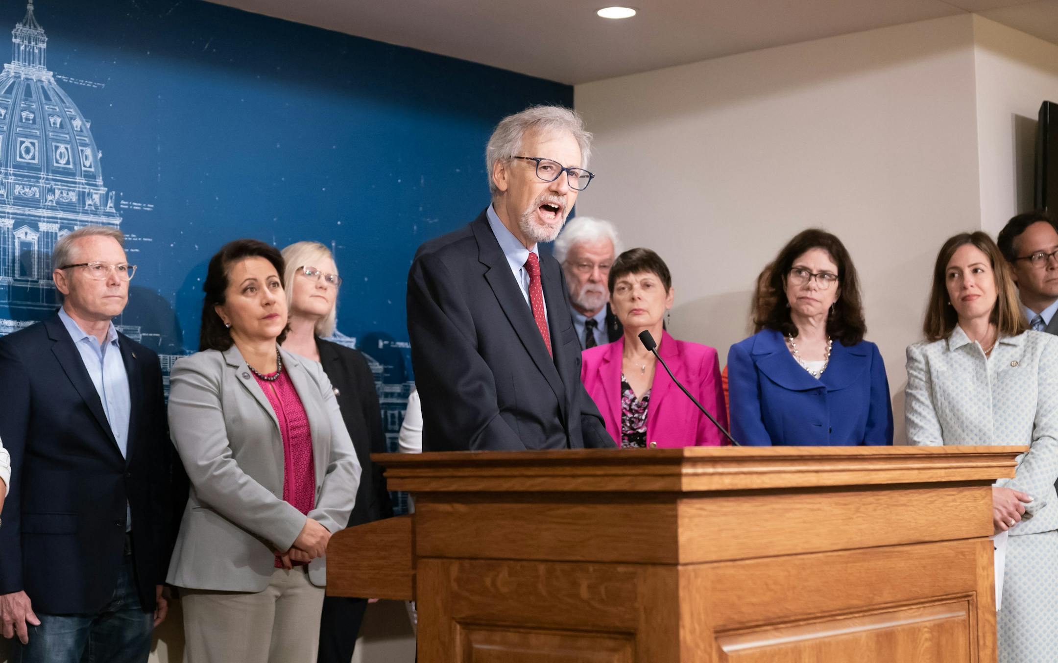 Rabbi Sim Glaser of Temple Israel called for an end to the zero tolerance policy including separating children from their parents at the border. State Sen. Melisa Franzen, DFL legislators and religious leaders held a press conference at the Capitol to "show solidarity for immigrant families" and urge federal officials to reunite families separated at the U.S.-Mexico border. ] GLEN STUBBE • glen.stubbe@startribune.com Tuesday, June 26, 2018 State Sen. Melisa Franzen, DFL legislators and re
