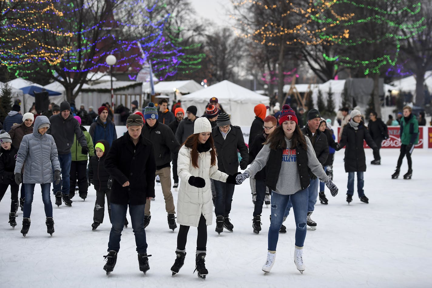 Dozens of skaters were on the ice Saturday at Loring Park's skating rink in Minneapolis. ] Aaron Lavinsky &#x2022; aaron.lavinsky@startribune.com Ice skating rink roundup photographed Saturday, Dec. 6, 2018 at Loring Park's rink.