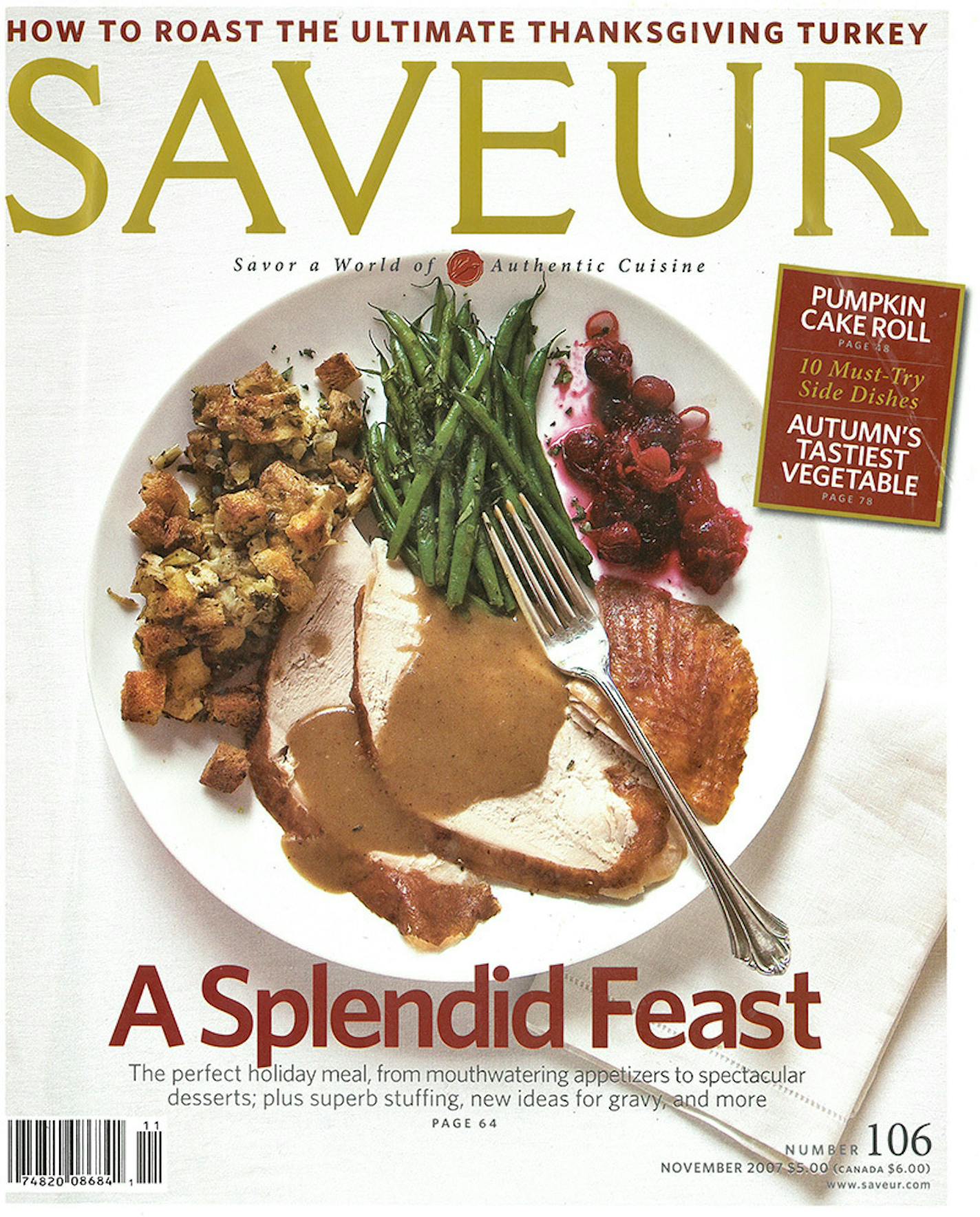 Saveur's Thanksgiving 2007 issue, featuring the roast turkey recipe from Lynne Rossetto Kasper.