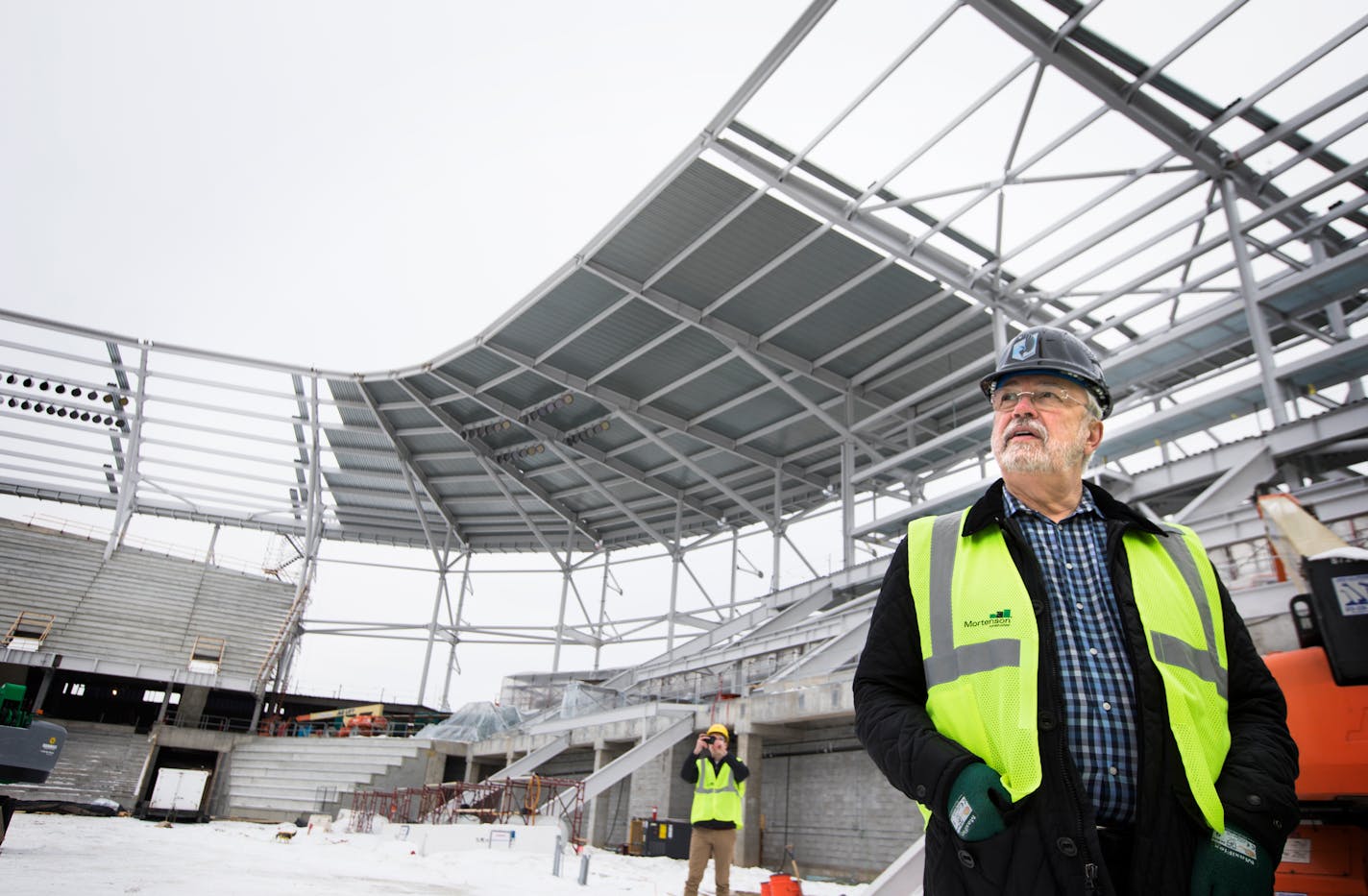 Minnesota United Managing Partner Dr. Bill McGuire takes a look at the progress of Allianz Field. It will be the Loons' new home for the 2019 season. The project is 40 percent complete and on schedule and budget to be done next February.