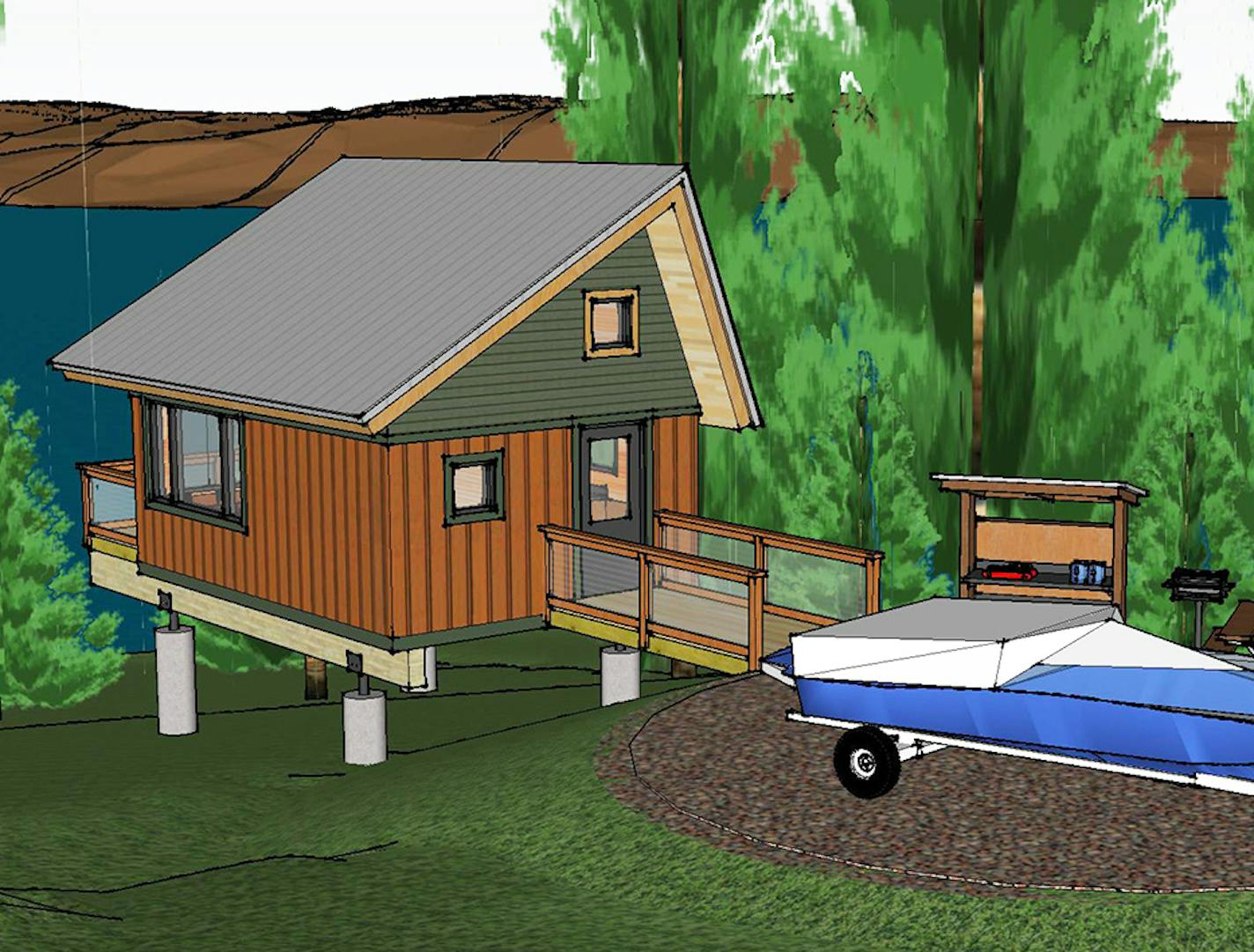 An artist's rendering of one of eight new camper cabins designed for Lake Vermilion-Soudan Underground Mine State Park. The cabins will be bigger than conventional state park camper cabins and built with energy efficiency in mind. The year-round dwellings will open in 2020.