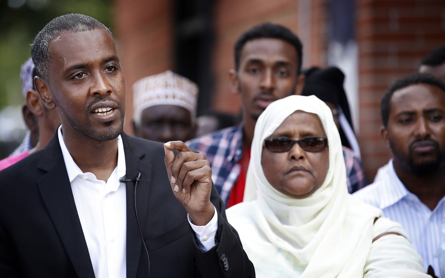 Minneapolis City Council Member Abdi Warsame held a press conference at the Darul Quba Cultural Center on Sunday. ] CARLOS GONZALEZ &#xef; cgonzalez@startribune.com - July 23, 2017, Minneapolis, MN, Minneapolis City Council Member Abdi Warsame talks about the Damond shooting, along with members of the East African community.