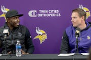 Vikings General Manager Kwesi Adofo-Mensah, and Head Coach Kevin O'Connell address the media a week before the draft at the TCO Performance Center in 