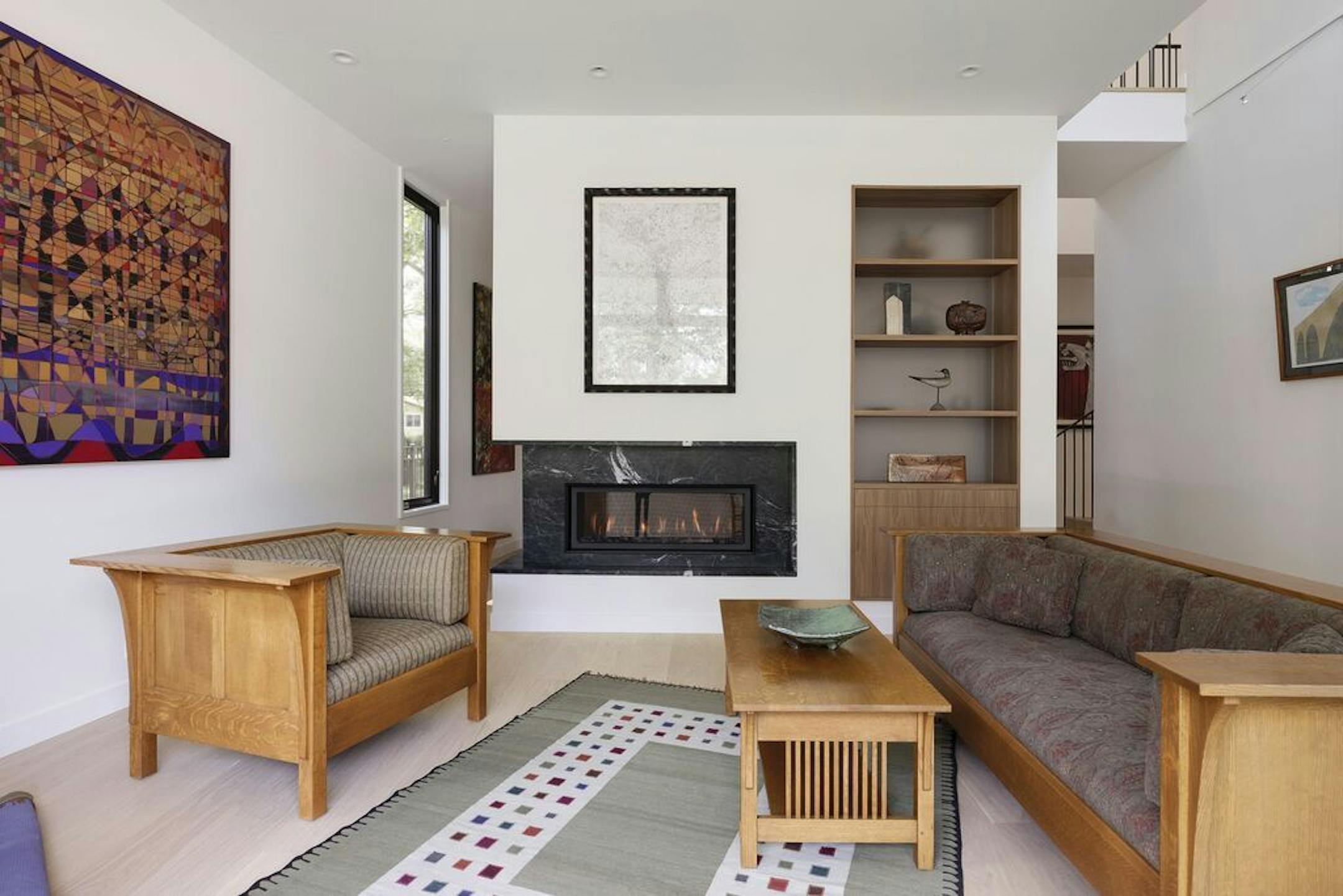 The family room has a see-through fireplace.