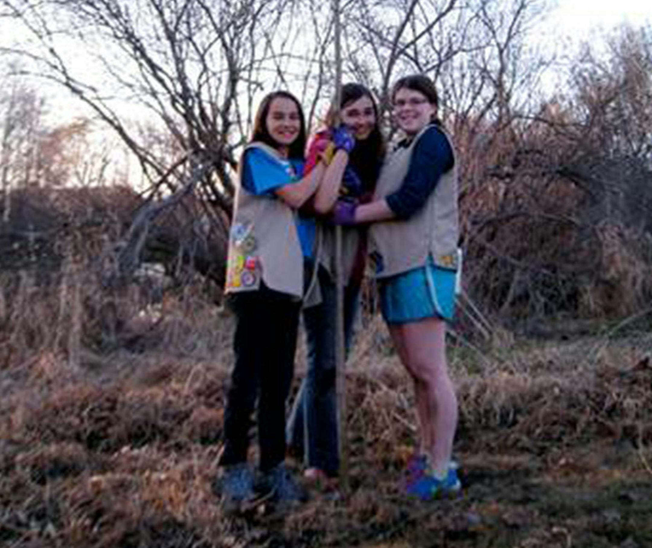 On Saturday, April 28, 2014, Maria, Maddie, Samantha, and Elsa (not pictured) of Girl Scout Troop 52932 planted a tree in Garden Boulevard Park in Oakdale in recognition of Arbor Day.