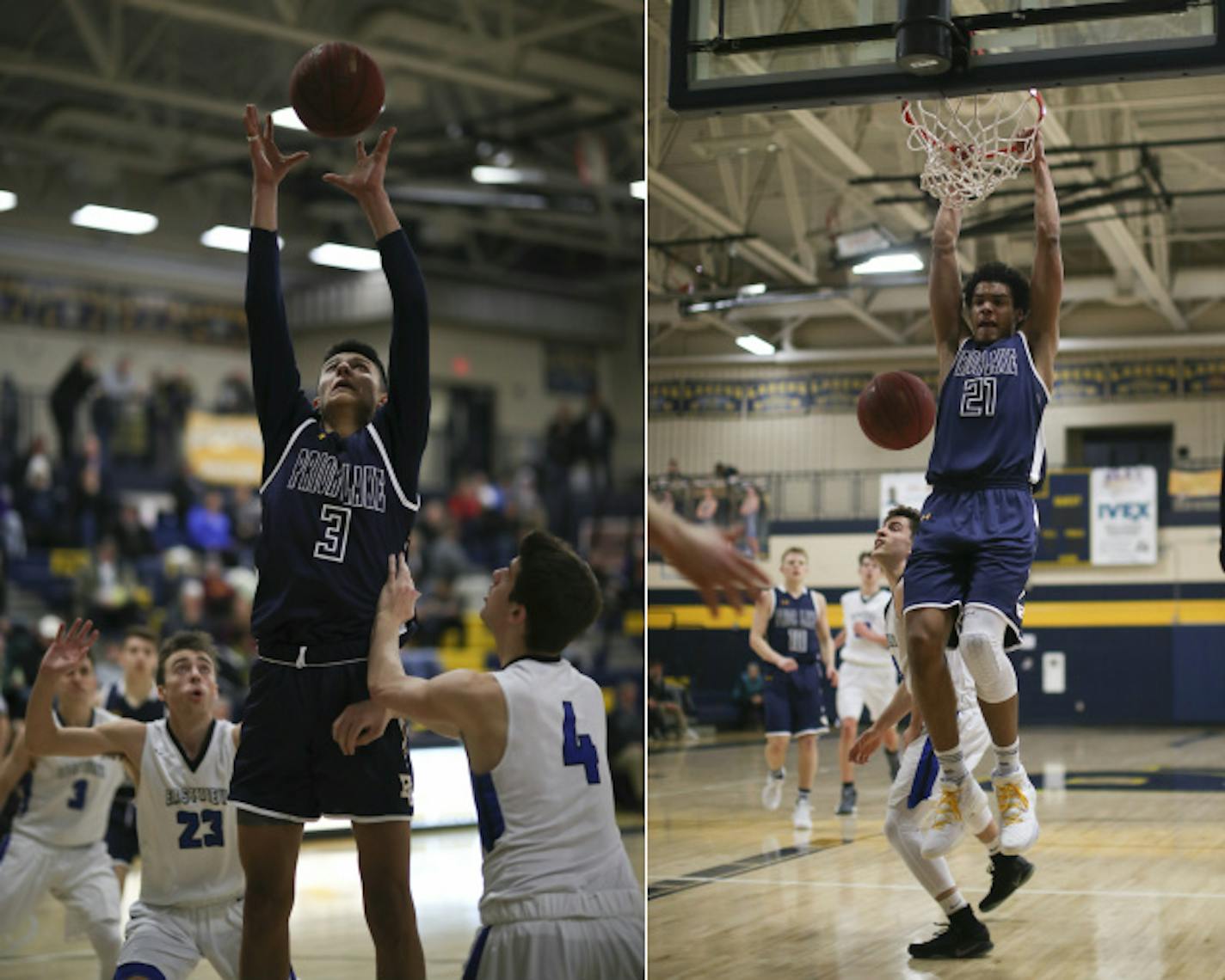 Prior Lake's 6-10 Dawson Garcia, left, is averaging 21 points and 11 rebounds. Robert Jones, right, also 6-10, is averaging 14 points and 10 rebounds. Both are juniors on a 17-3 Lakers team.