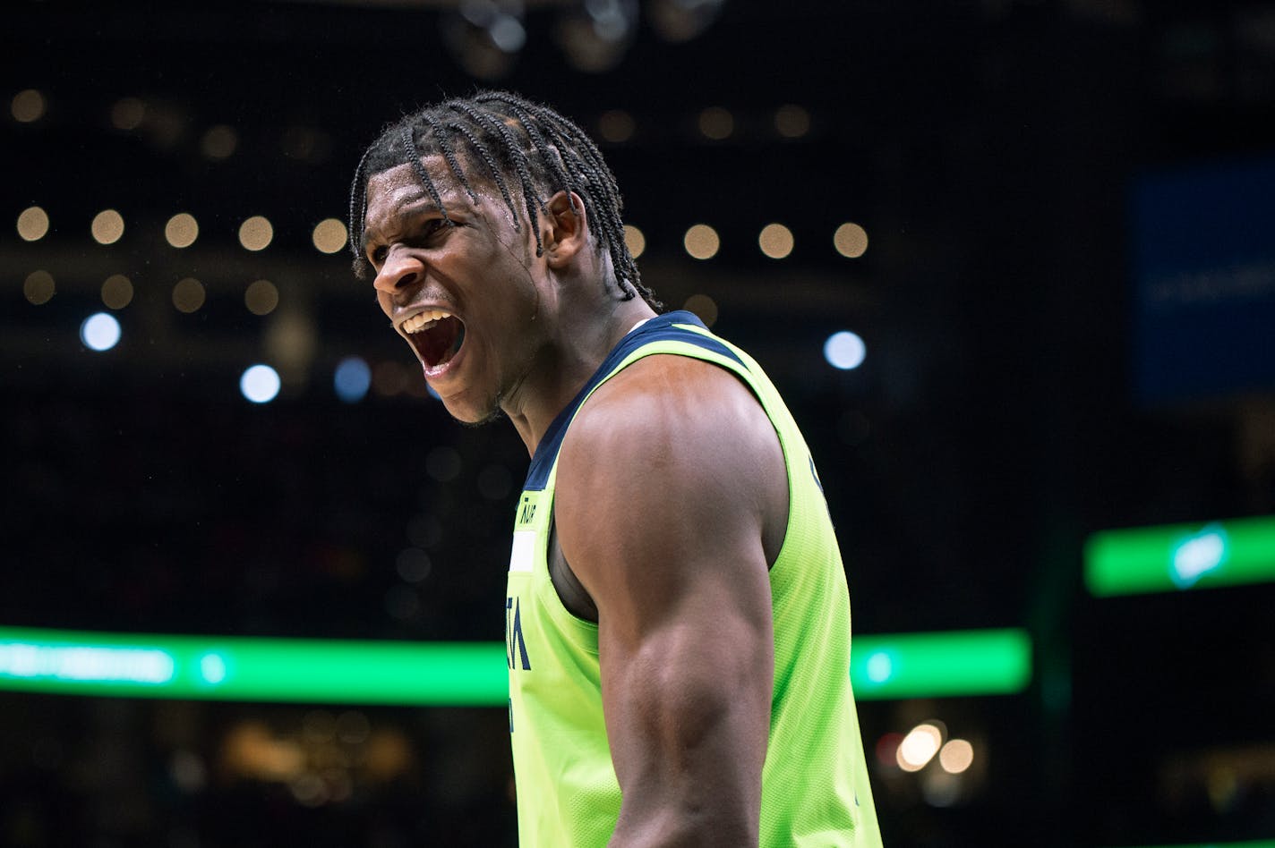 Timberwolves forward Anthony Edwards yells after being ejected during the third quarter of Wednesday's game in Atlanta.