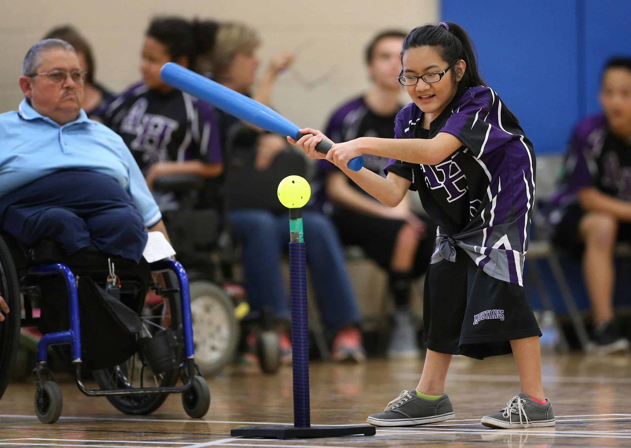 Mia France got a hit Tuesday 17, 2016 in New Brighton, MN.] Siblings Stevey France, Kai France, Mia France, and Hana France are members of the Anoka-Hennepin adapted softball team they played Mounds View/Irondale/Rosedale at Highview Middle School. Jerry Holt /Jerry.Holt@Startribune.com