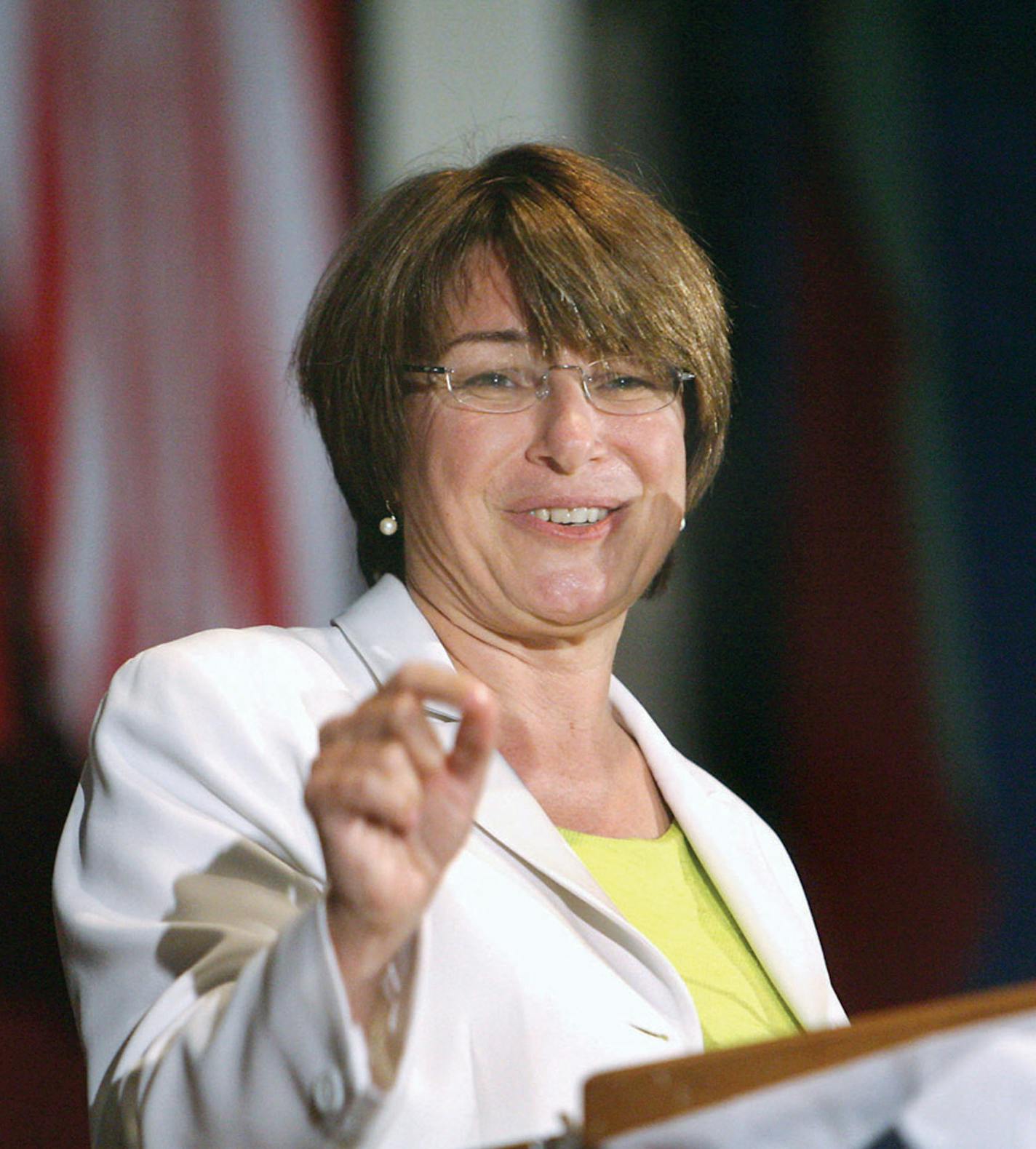 U.S. Senator Amy Klobuchar, (D-Minn.), spoke at the North Iowa Democratic Wing Ding at the Surf Ballroom in Clear Lake, Iowa, Friday Aug. 16, 2013. (AP Photo/The Globe Gazette, Jeff Heinz)