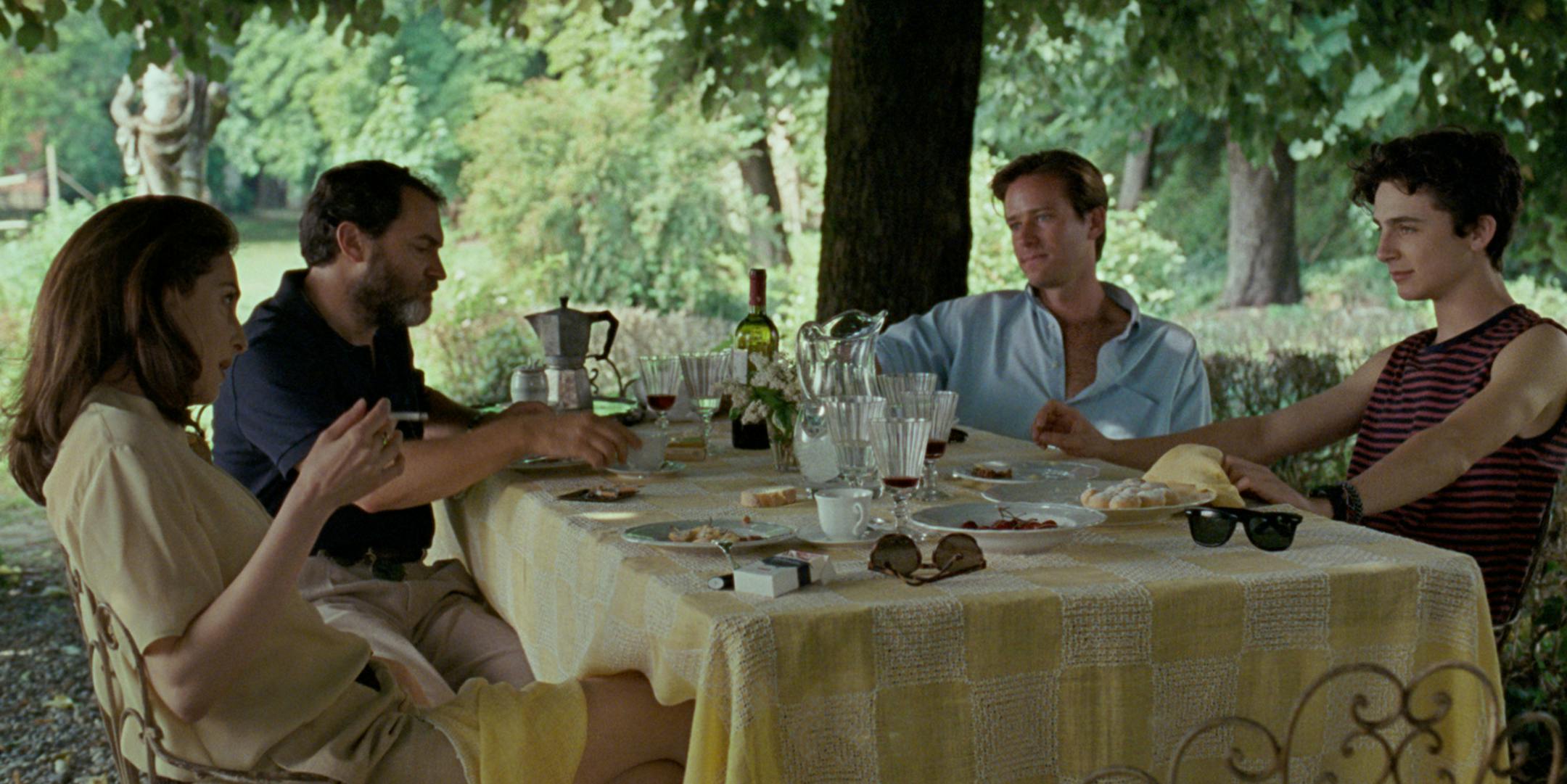 Amira Casar as Annella, Michael Stulhbarg as Mr. Perlman, Armie Hammer as Oliver and Timothee Chalamet as Elio in "Call Me By Your Name." (Sayombhu Mukdeeprom/Sony Pictures Classics) ORG XMIT: 1219271