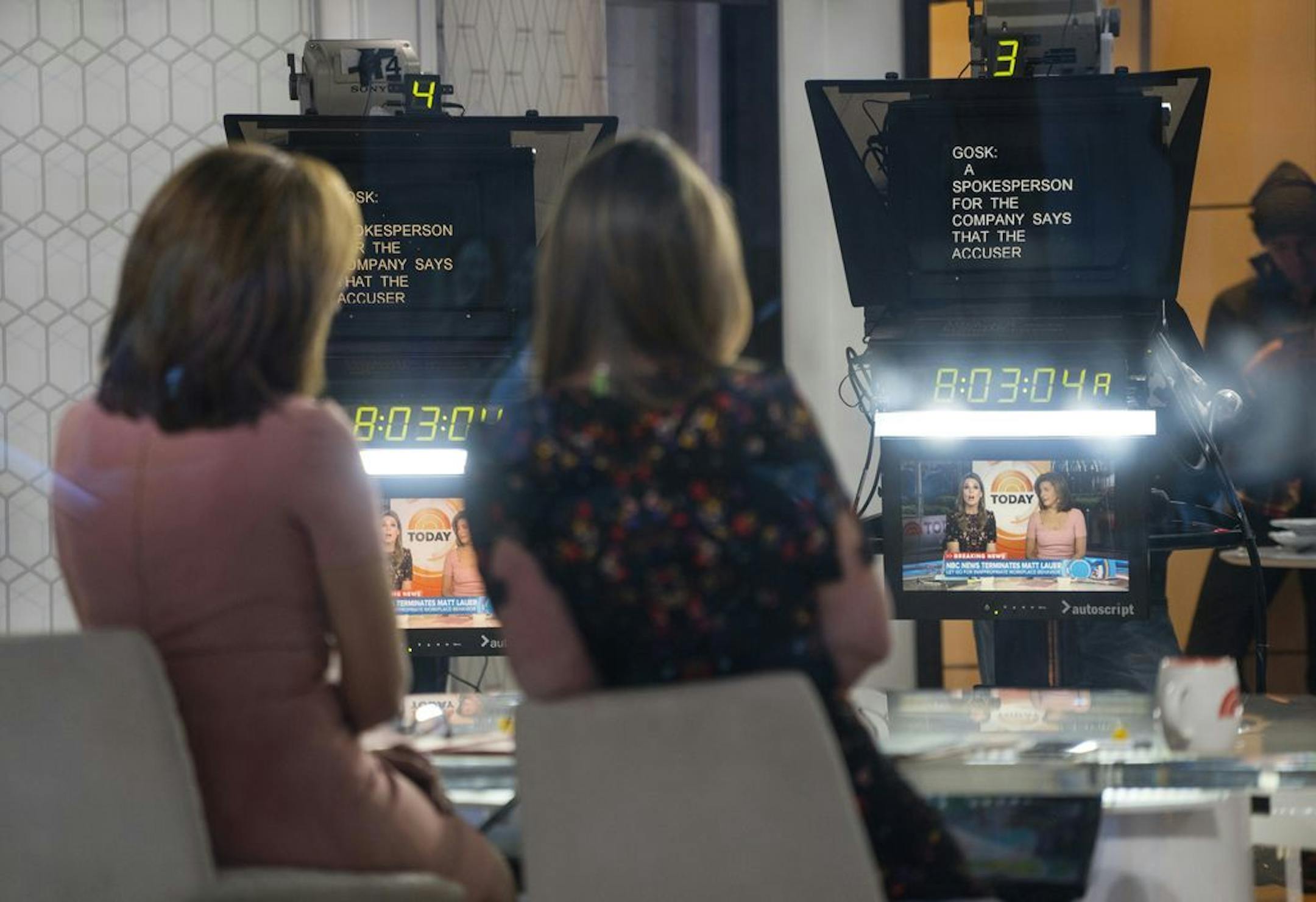 FILE- In this Nov. 29, 2017, file photo hosts Hoda Kotb, left, and Savannah Guthrie work on the set of the "Today" show in New York. About twice a month, the "Today" show looks like a home-shopping program. TV personality Jill Martin comes out for a 4-minute segment called Jill's Steals and Deals, hawking discounted coats, watches or electric toothbrushes. Then she steers the show's millions of viewers to its website to buy.