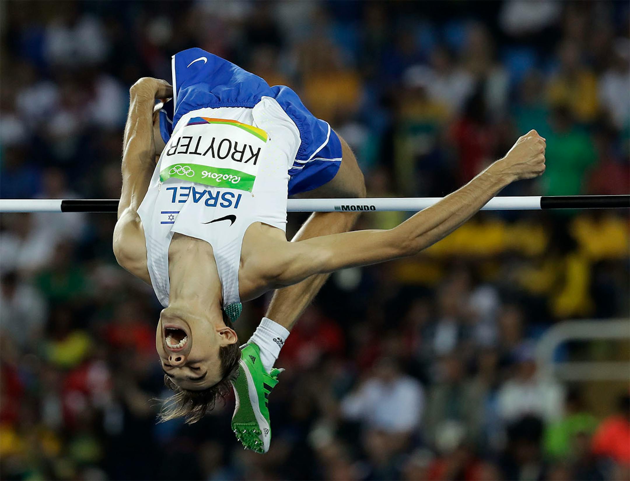 Israel's Dmitry Kroyter competes in the men's high jump qualification during the athletics competitions in the Olympic stadium of the 2016 Summer Olympics in Rio de Janeiro, Brazil, Sunday, Aug. 14, 2016.