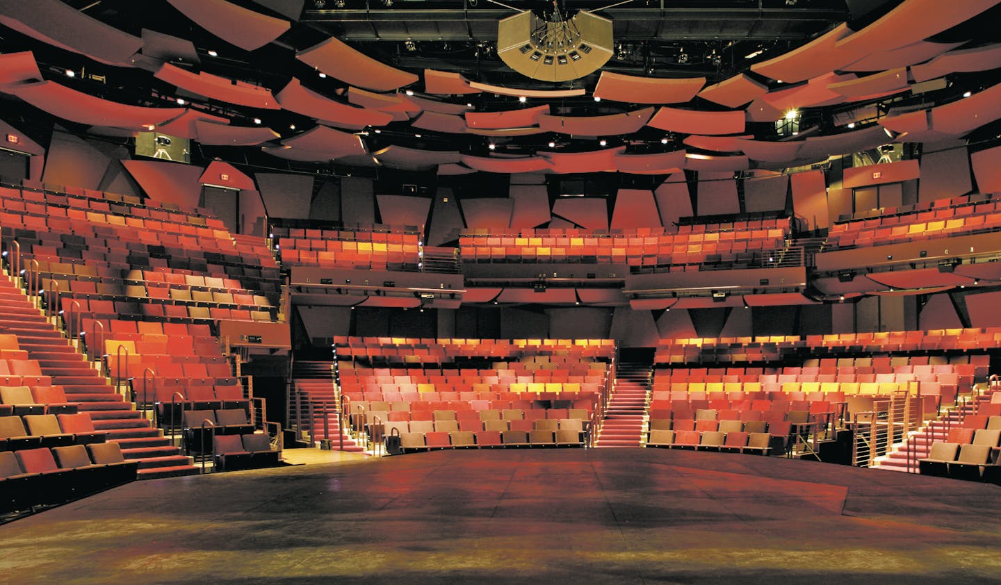 Three sweet spots in the Guthrie's Wurtele Thrust Stage: "The slope," as it's called, has a steep rake that makes it prime real estate for shorter people. The best view is from the center, at least eight rows back, according to Guthrie self-confessed "seat nerd" Trisha Kirk. Want a great view, not far from the stage, with a guarantee that no one will be in front of you? Go for the front-row balcony.